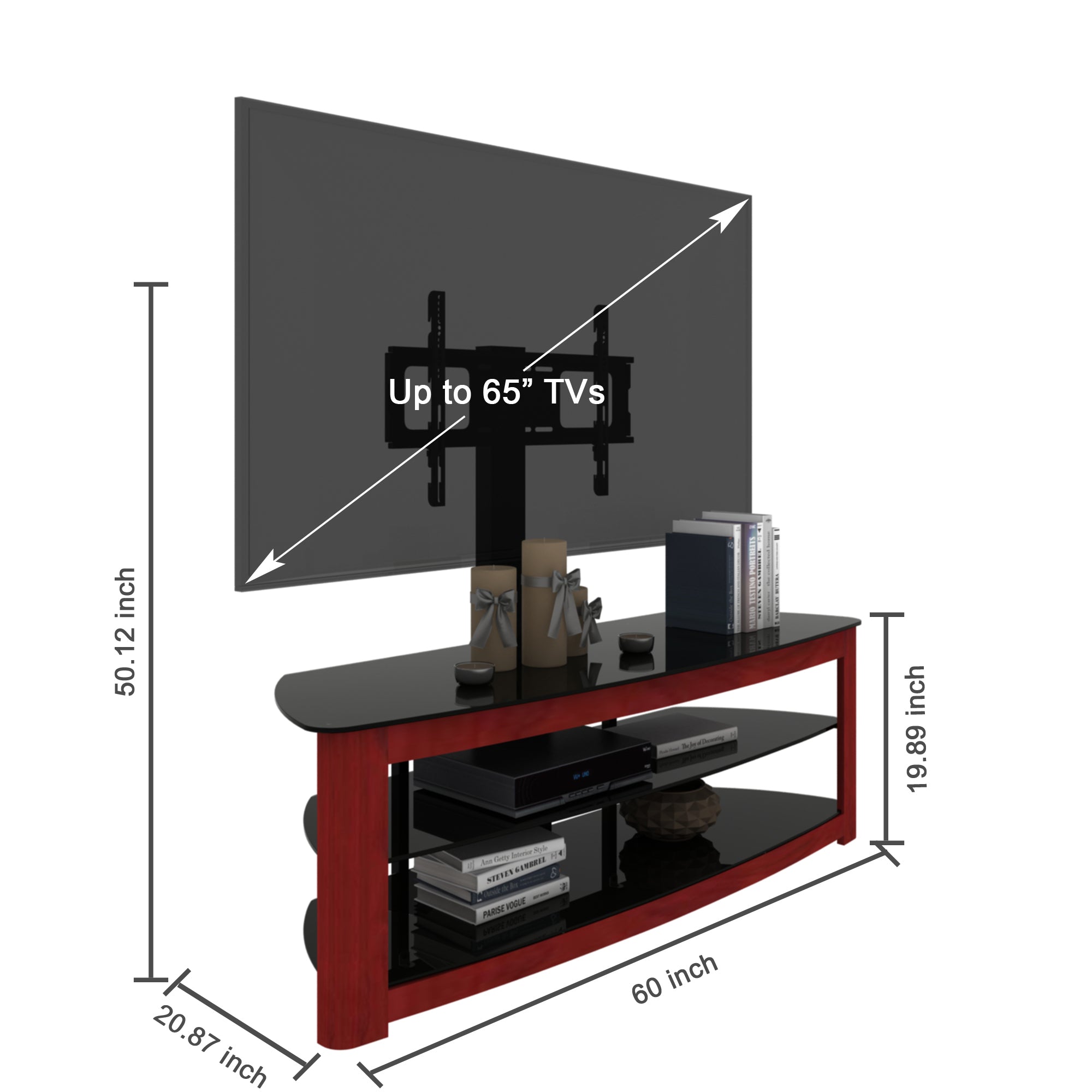 Walnut TV Stand with 2 Tier Storage Space Fits TV Up To 65 in - Atlantic Fine Furniture Inc