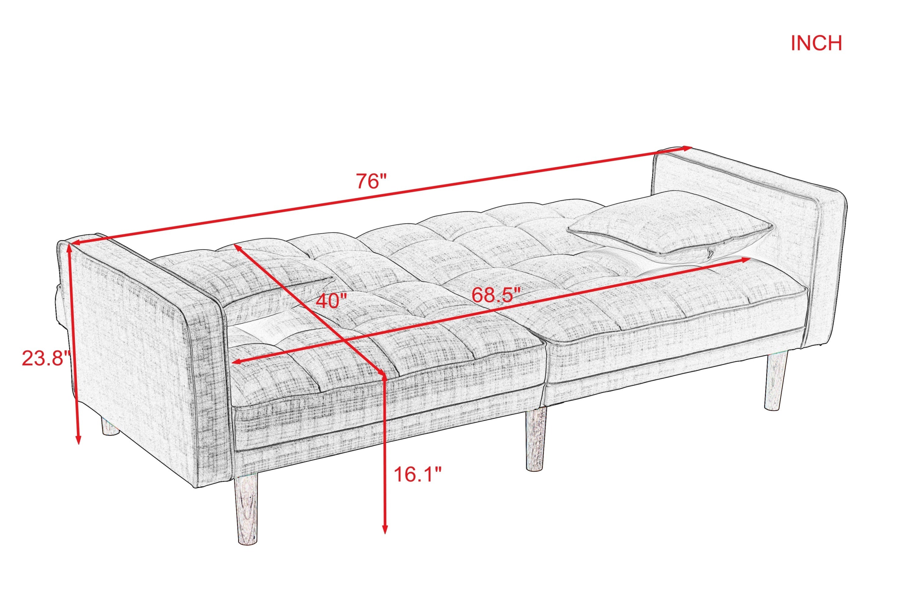 FUTON SLEEPER SOFA WITH 2 PILLOWS LIGHT GREY FABRIC(W223S00032、W223S00583、W223S01339 ) - Atlantic Fine Furniture Inc
