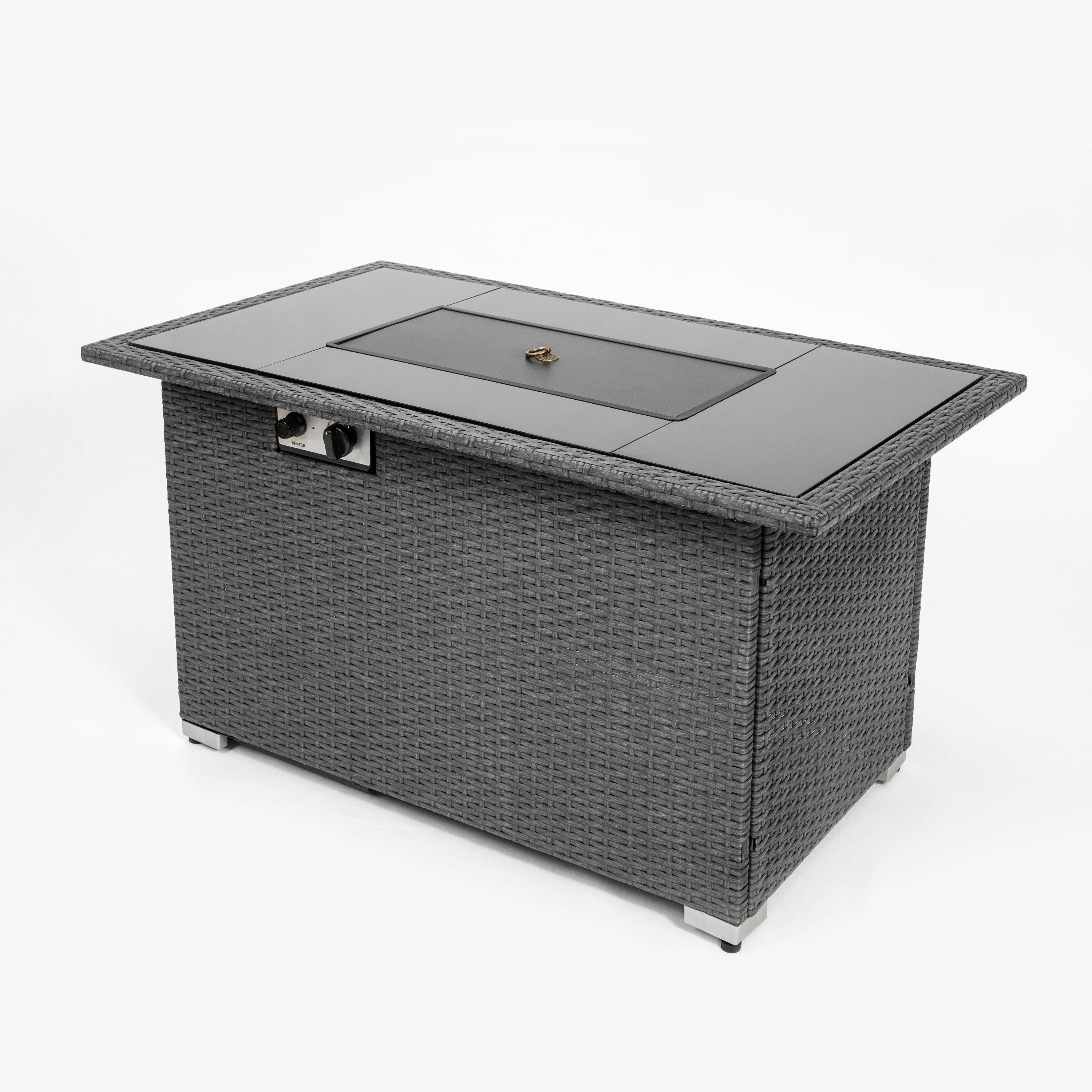 Outdoor 44" Gas Propane Fire pit Table Rectangle 50,000 BTU with 8mm Tempered Glass Tabletop & Blue Stone& Steel table lid &Table waterproof dusty Cover ,ETL Certification (Grey) - Atlantic Fine Furniture Inc