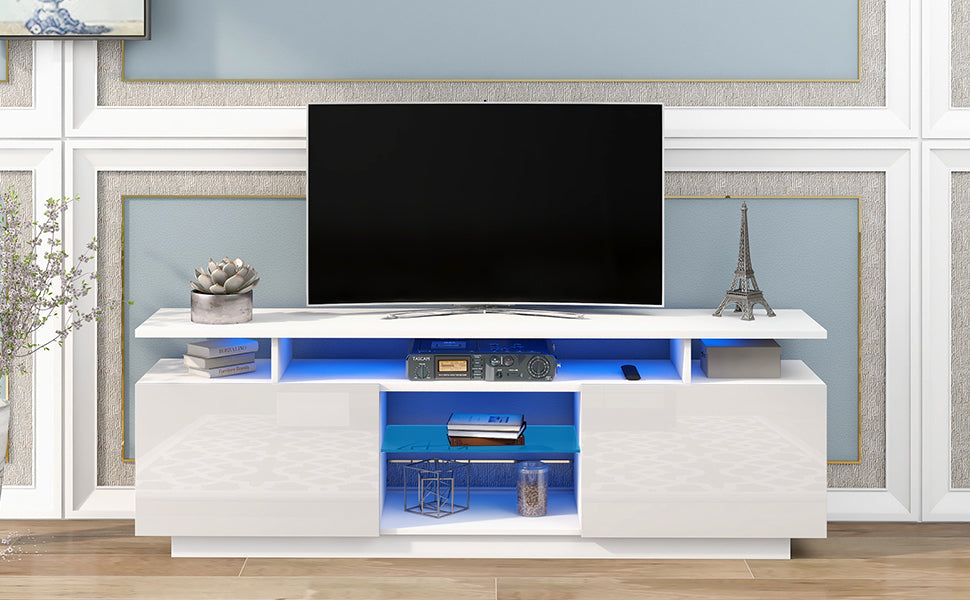 ON-TREND Modern TV Stand for TVs up to 65inches with LED lights, 16 Colors, for Livingroom, Bedroom, White (OLD SKU: WF280706AAK) - Atlantic Fine Furniture Inc