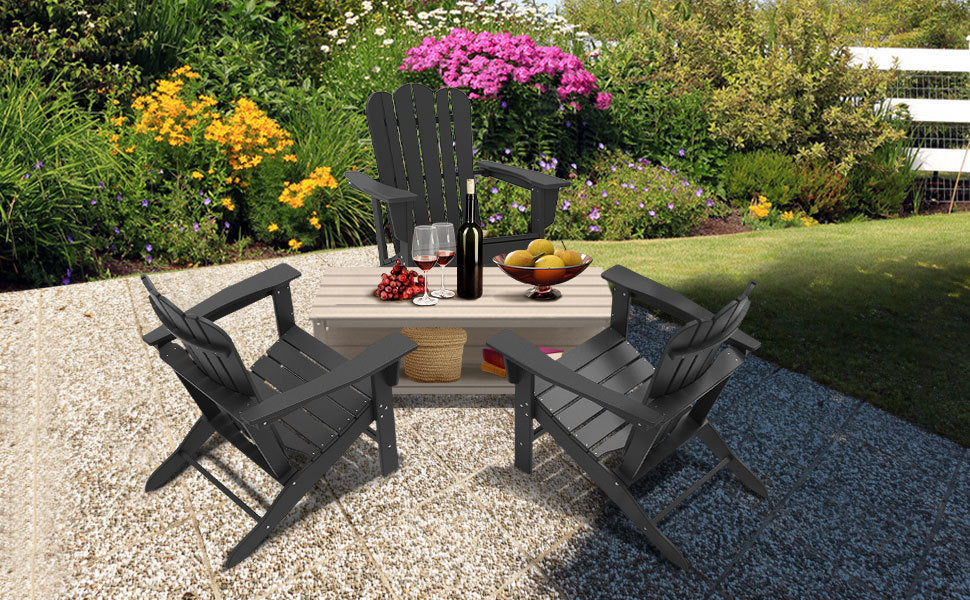 Combo for Family: 2 Plastic Adirondack Chairs & an Outdoor Side Table. Outdoor Adirondack Chair Patio Lounge Chairs Classic Design (Black) - Atlantic Fine Furniture Inc