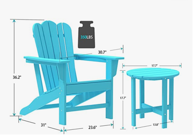 Combo for Family: 2 Plastic Adirondack Chairs & an Outdoor Side Table. Outdoor Adirondack Chair Patio Lounge Chairs Classic Design (Blue) - Atlantic Fine Furniture Inc