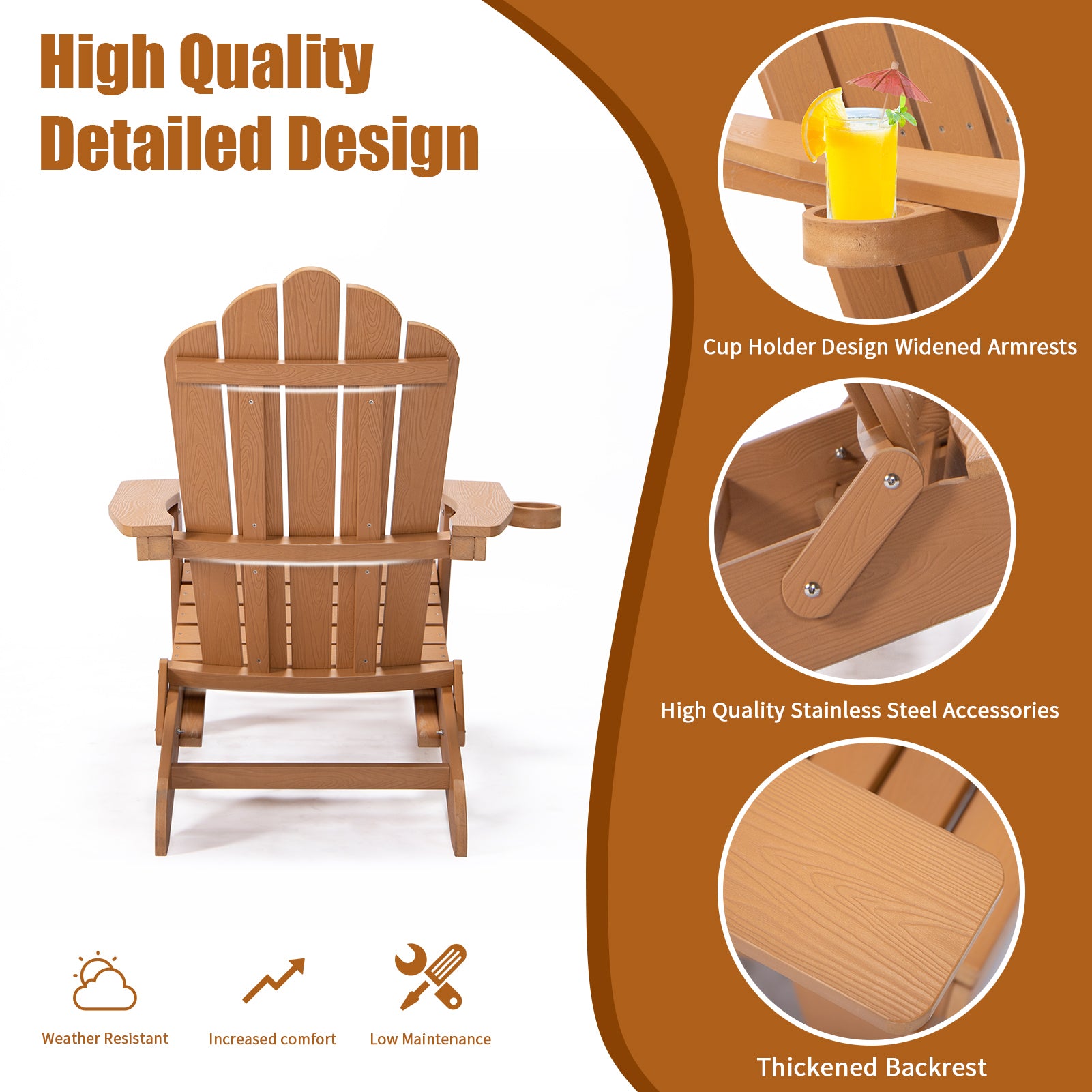 TALE Folding Adirondack Chair with Pullout Ottoman with Cup Holder, Oversized, Poly Lumber, for Patio Deck Garden, Backyard Furniture, Easy to Install,BROWN. Banned from selling on Amazon - Atlantic Fine Furniture Inc