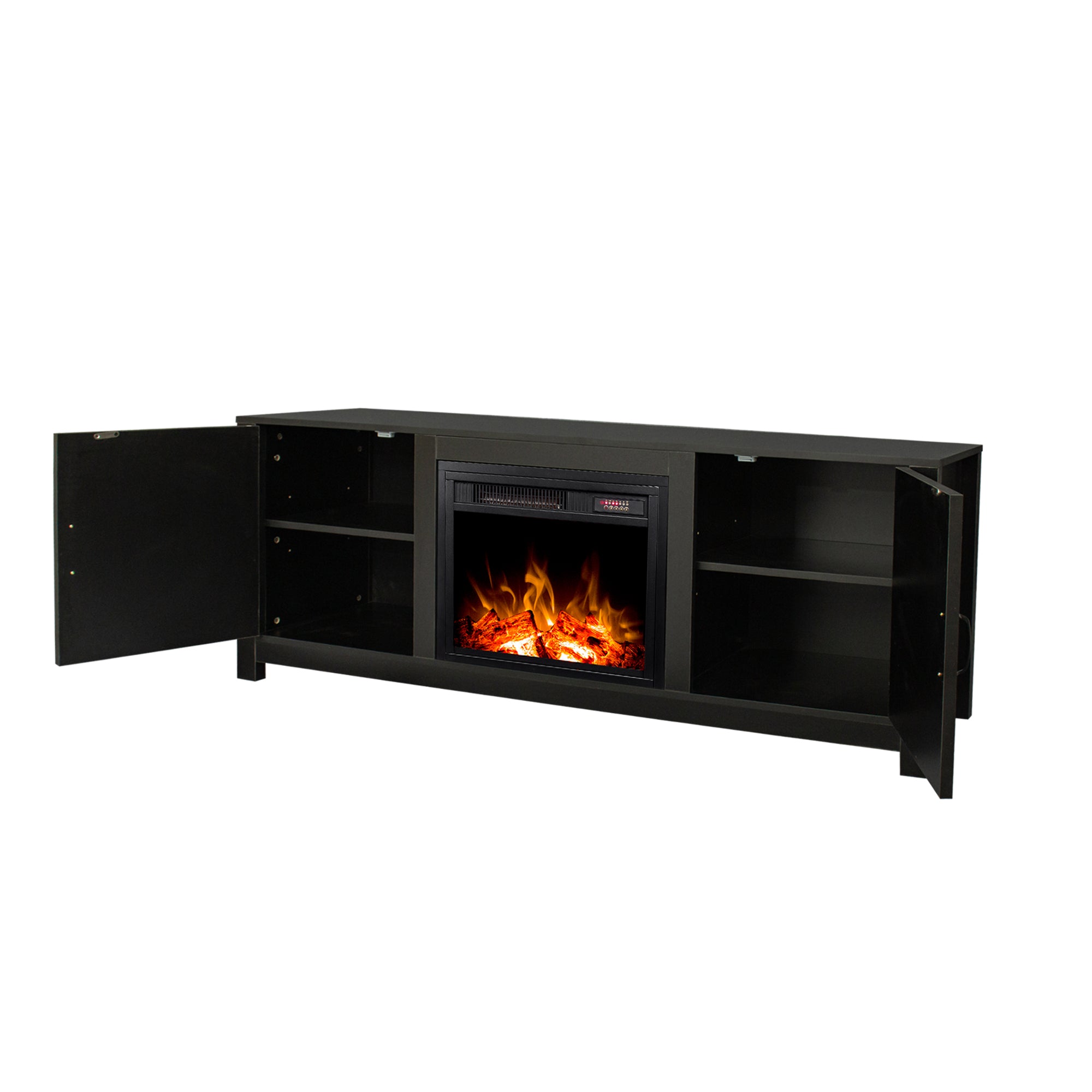 Farmhouse TV Stand, Fireplace TV Stand, Wood Entertainment Center Media Console with Storage,Black - Atlantic Fine Furniture Inc