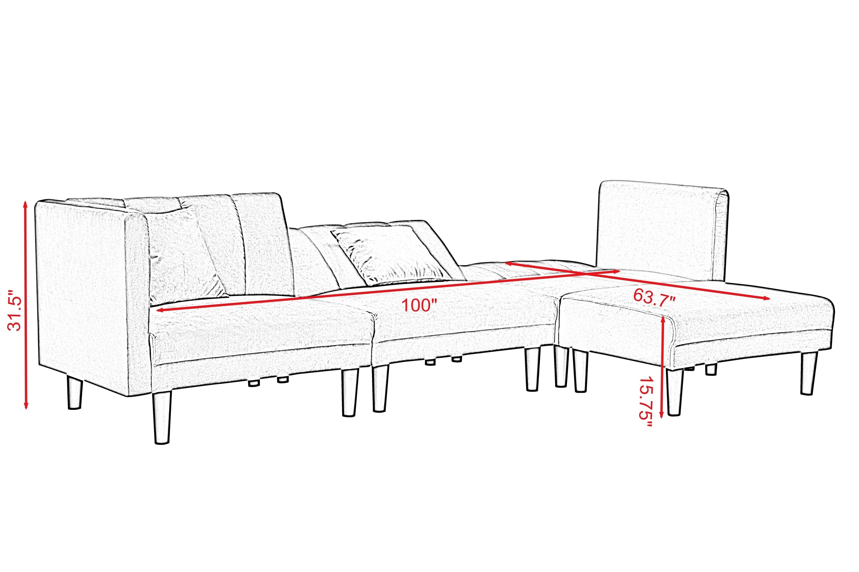 REVERSIBLE SECTIONAL SOFA SLEEPER WITH 2 PILLOWS DARK GREEN VELVET(W223S00426) - Atlantic Fine Furniture Inc