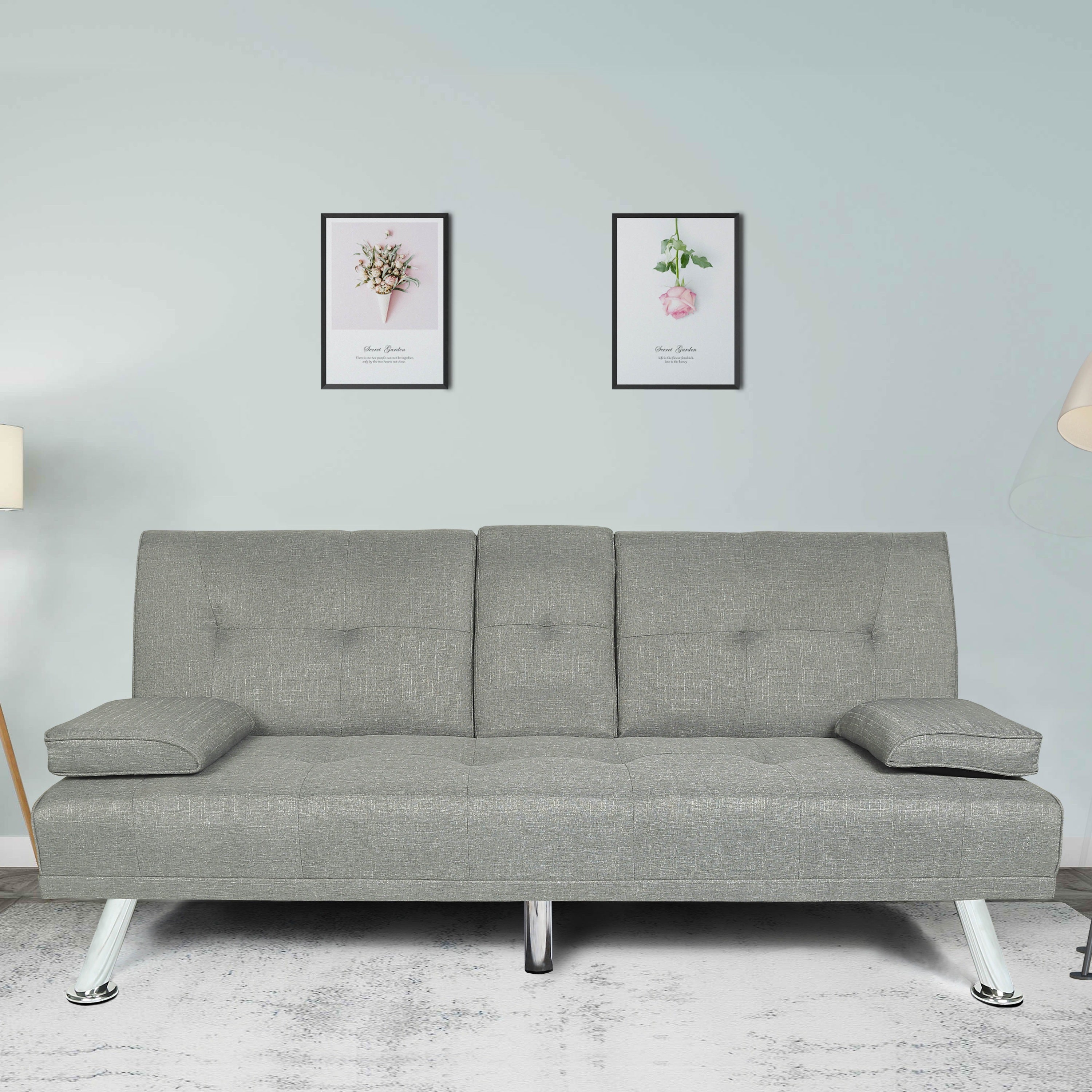 FUTON SOFA BED SLEEPER LIGHT GREY FABRIC(W22319412、W22332866) - Atlantic Fine Furniture Inc