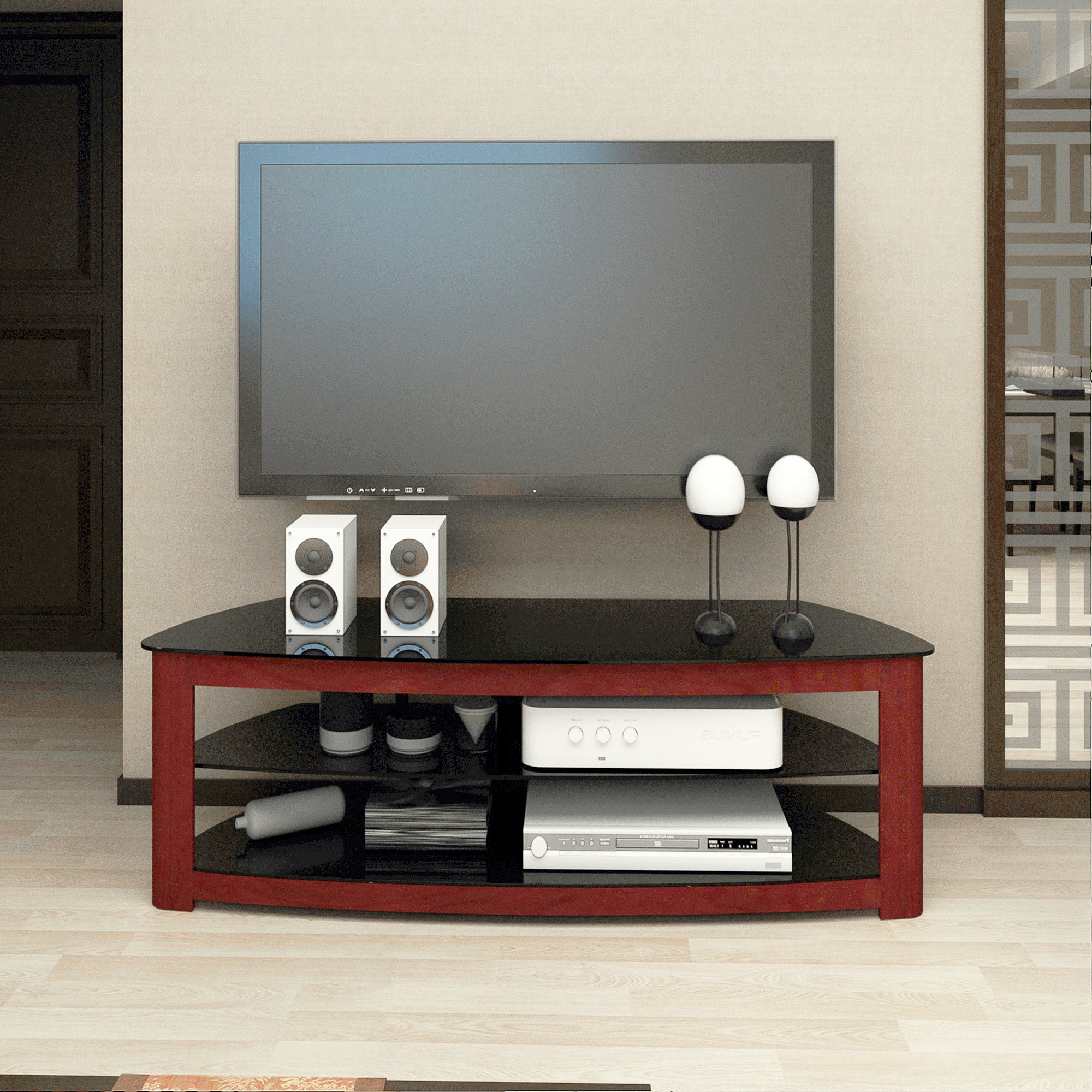 Walnut TV Stand with 2 Tier Storage Space Fits TV Up To 65 in - Atlantic Fine Furniture Inc