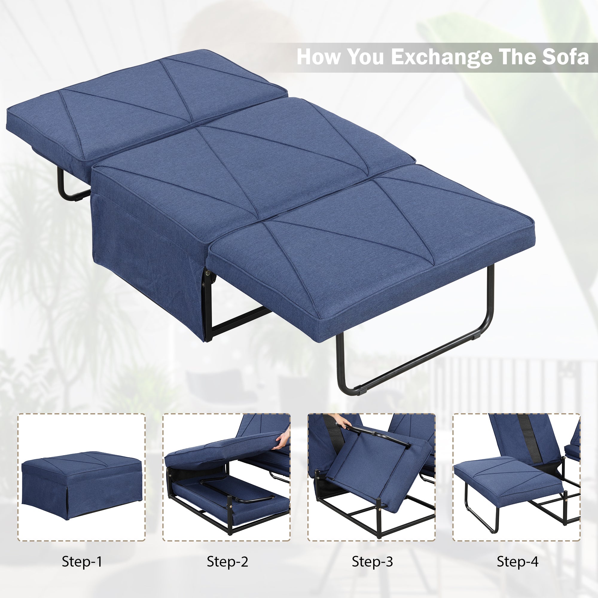 Orisfur.Sofa Bed,4-in-1Folding Ottoman Sofa Bed Sleeper Chair Convertible Chair into Bed with Adjustable Backrest Sleeper Couch Bed for Living Room/Small Apartment/Adults - Atlantic Fine Furniture Inc