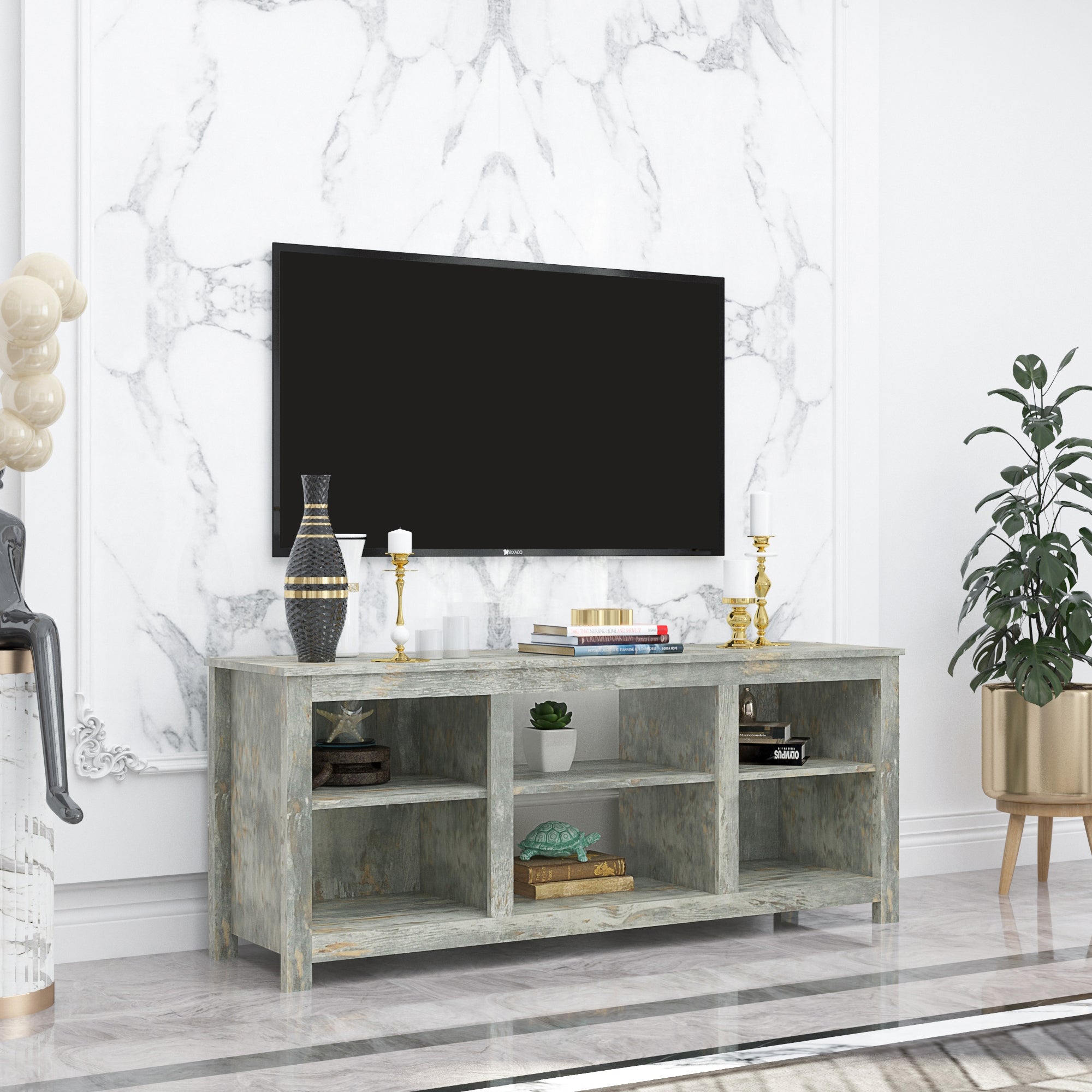 Living room TV stand furniture with 4 storage compartments and 1 shelf cabinet, high-quality particle board - Atlantic Fine Furniture Inc