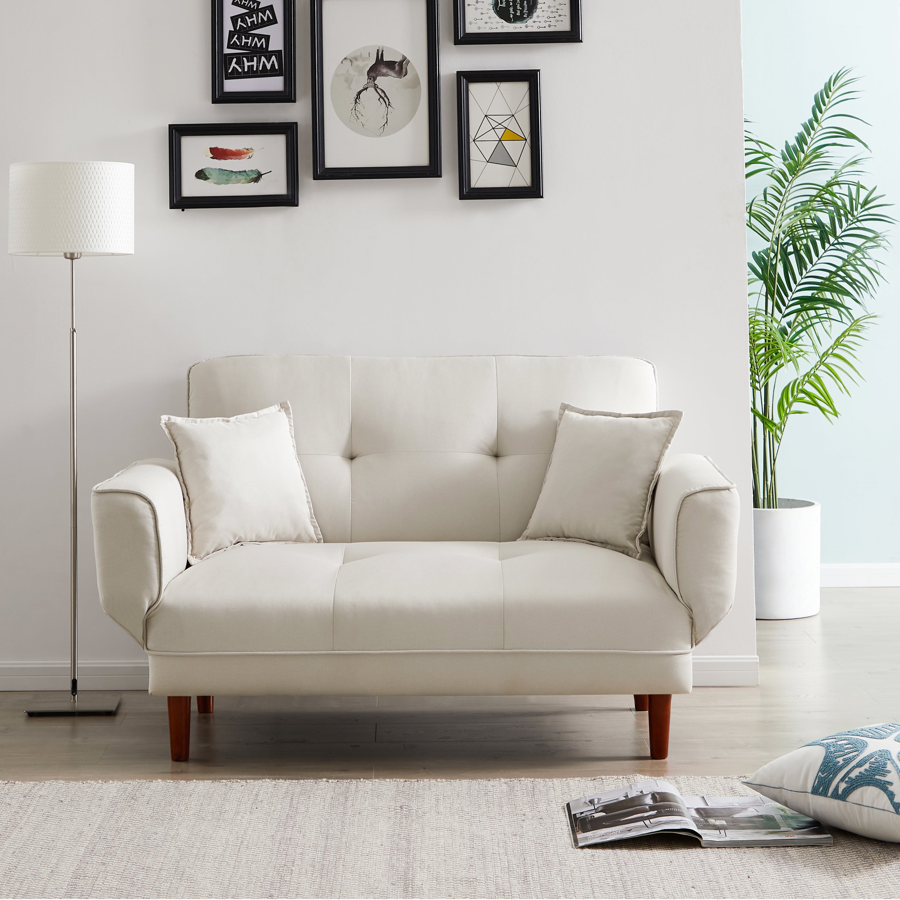 RELAX LOUNGE SOFA BED SLEEPER WITH 2 PILLOWS BEIGE FABRIC - Atlantic Fine Furniture Inc