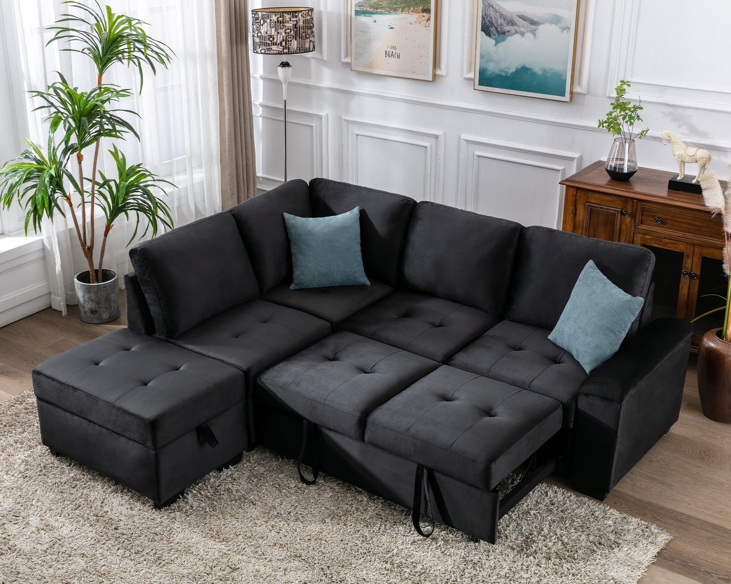Orisfur. 86" Sleeper Sectional Sofa, L-Shape Corner Couch Sofa-Bed with Storage Ottoman & Hidden Arm Storage for Living Room Apartment - Atlantic Fine Furniture Inc