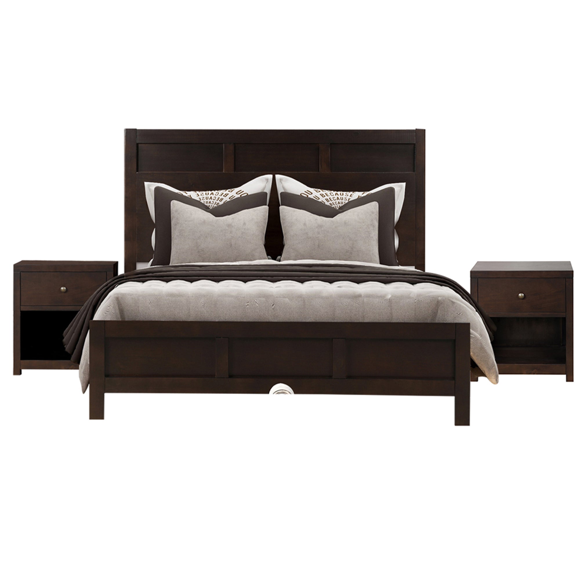 Classic Rich Brown 3 Pieces Queen Bedroom Set (Queen Bed + Nightstand*2) - Atlantic Fine Furniture Inc
