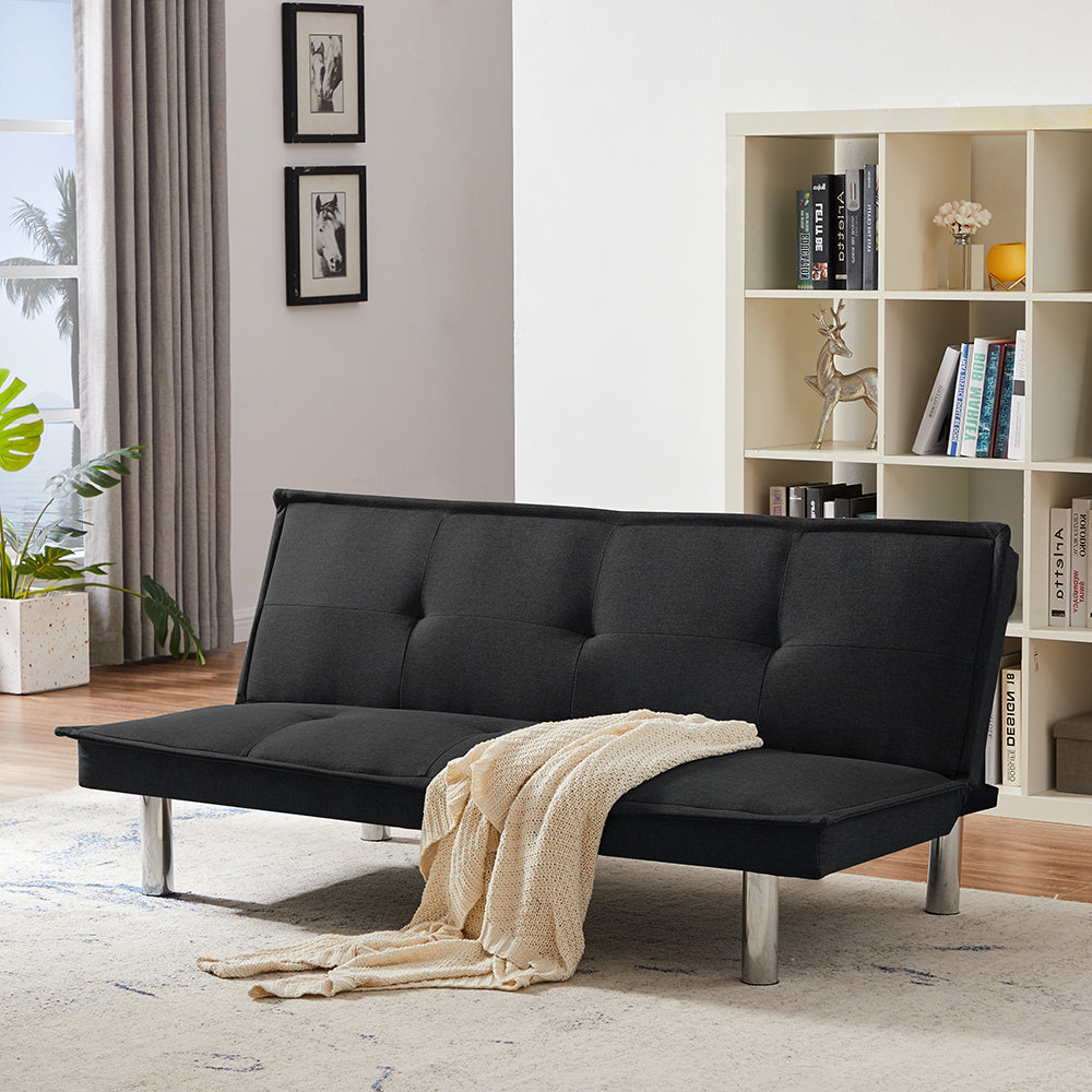 Black Fabric Sofa Bed , Convertible Folding Futon Sofa Bed Sleeper for Home Living Room . - Atlantic Fine Furniture Inc