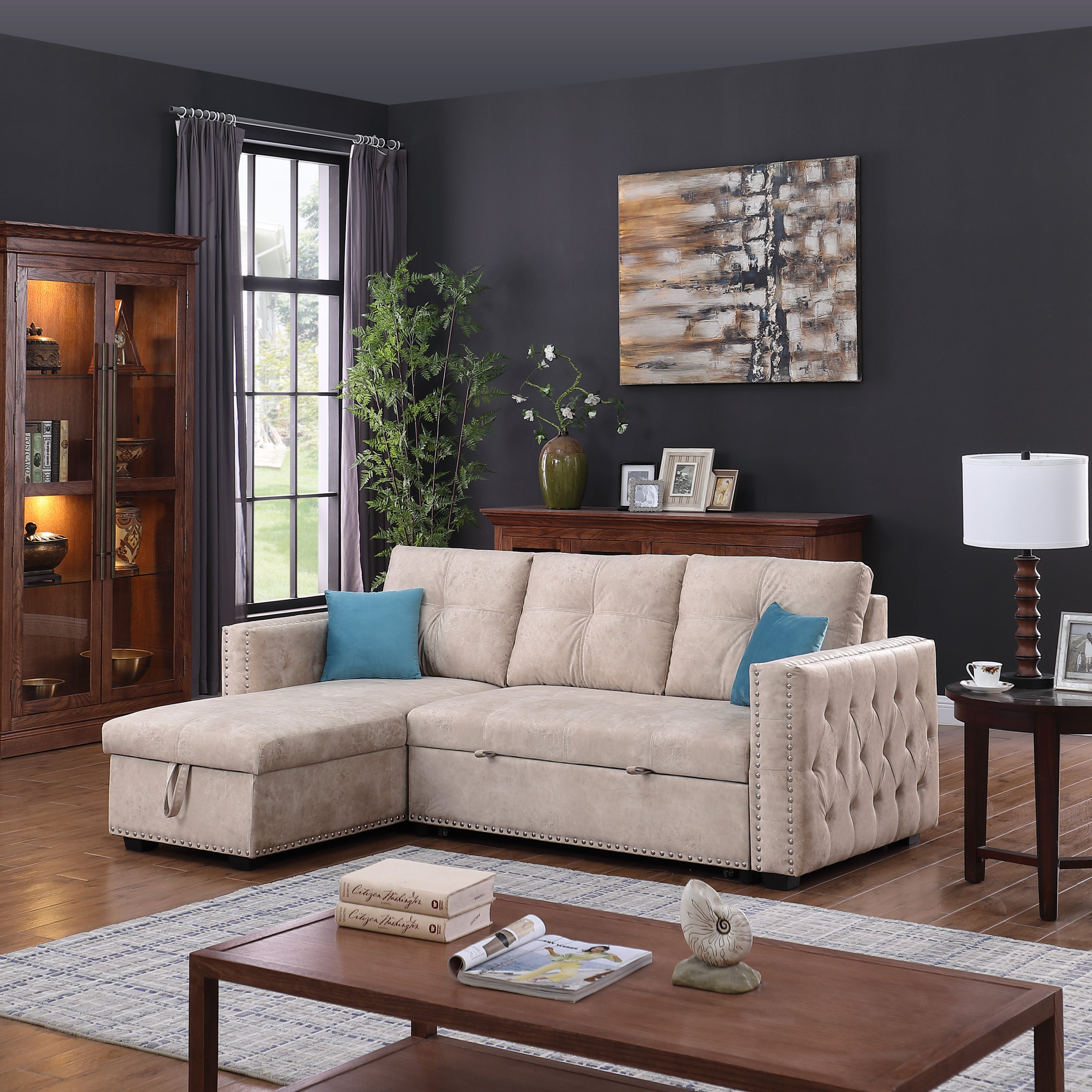 Reversible Sleeper Sectional Storage Sofa Bed,Corner Sofa-Bed With Storage,3 Seat Both Left Handed And Right Handed, Nailheaded - Atlantic Fine Furniture Inc