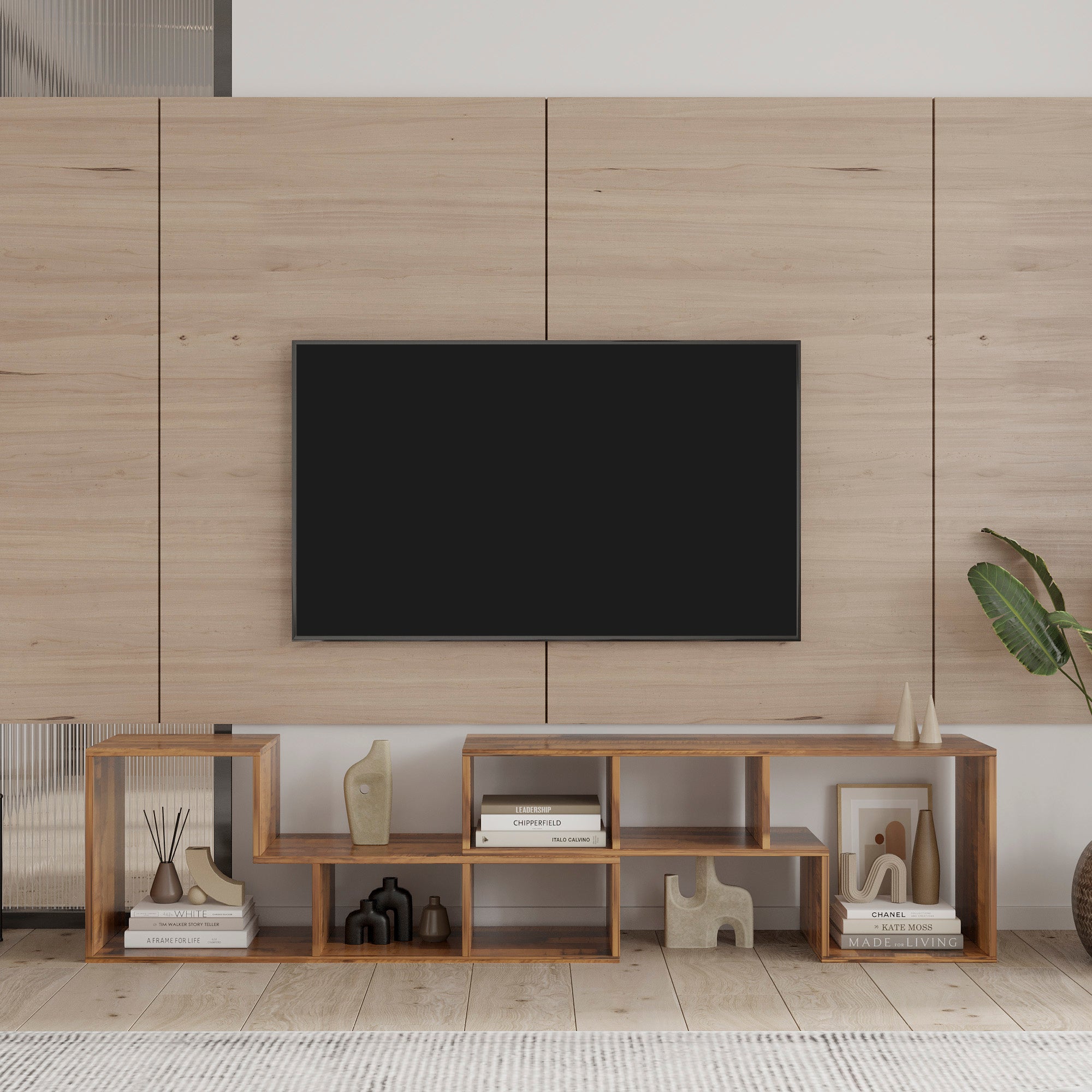 Double L-Shaped Oak TV Stand,Display Shelf ,Bookcase for Home Furniture,Fir Wood - Atlantic Fine Furniture Inc
