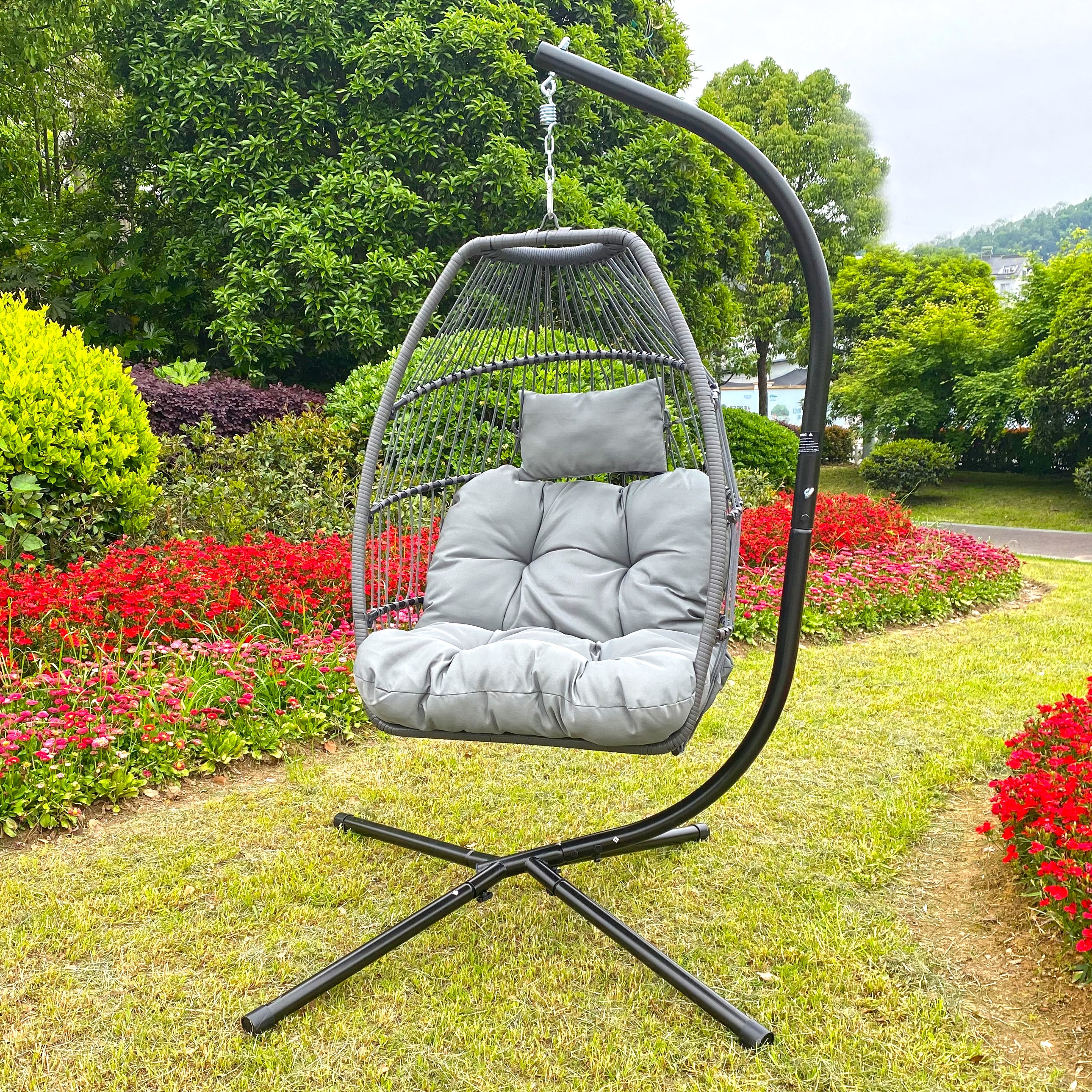 Outdoor Patio Wicker Folding Hanging Chair,Rattan Swing Hammock Egg Chair With Cushion And Pillow - Atlantic Fine Furniture Inc