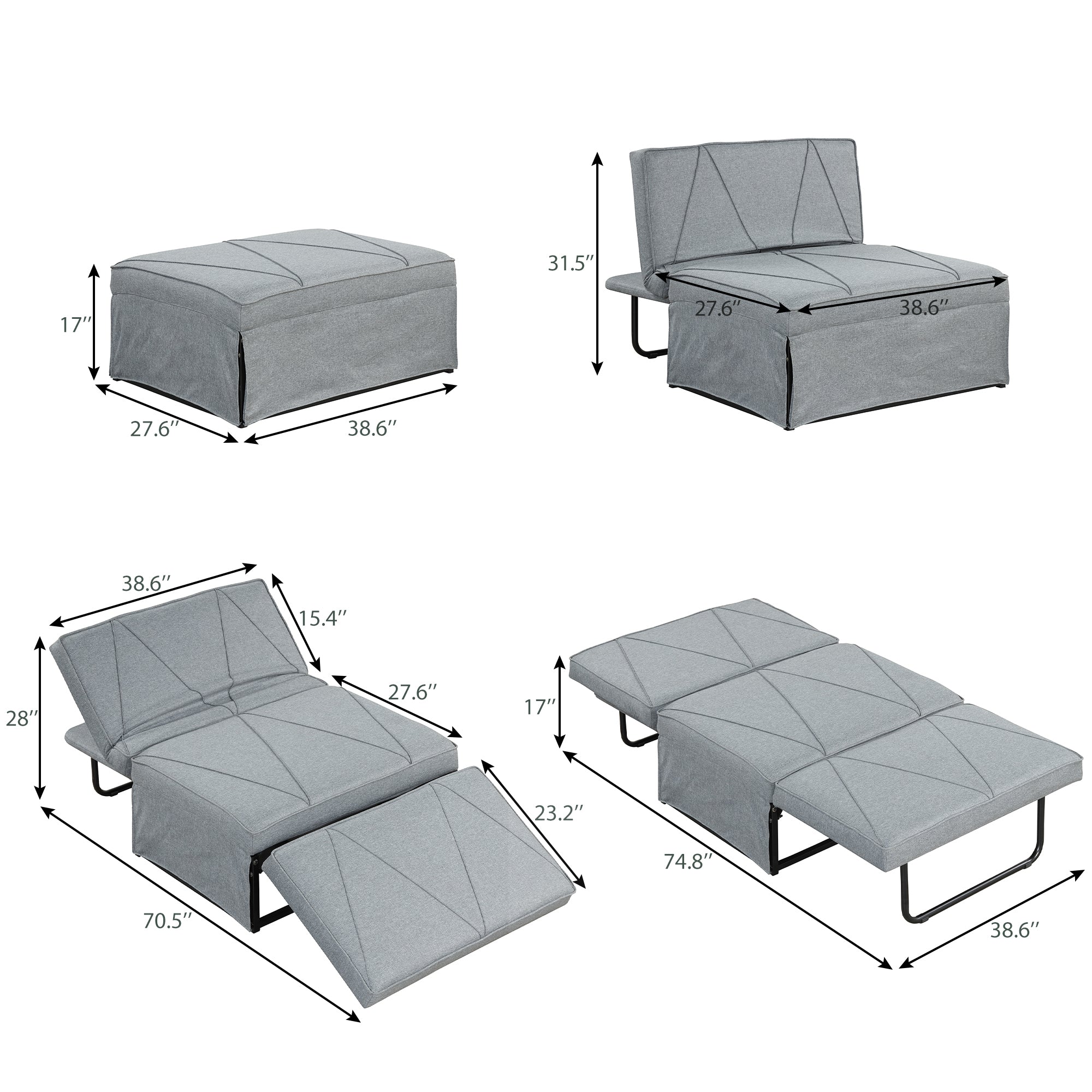 Orisfur.Sofa Bed,4-in-1Folding Ottoman Sofa Bed Sleeper Chair Convertible Chair into Bed with Adjustable Backrest Sleeper Couch Bed for Living Room/Small Apartment/Adults - Atlantic Fine Furniture Inc