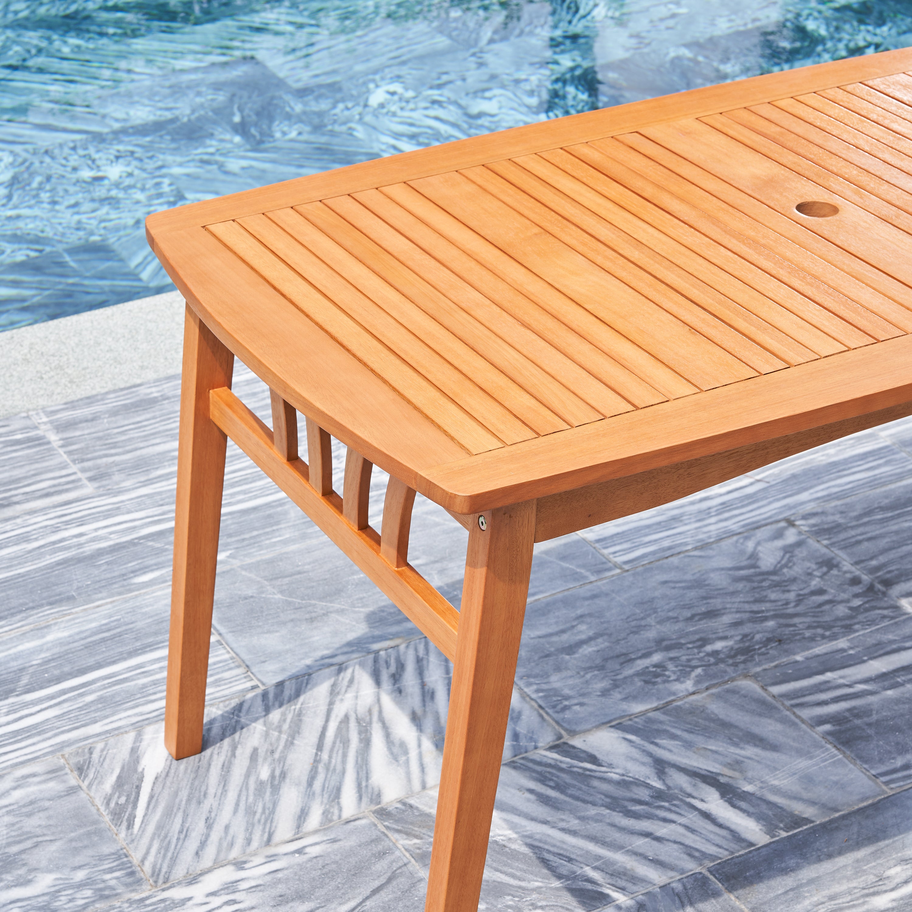 Kapalua Honey Eucalyptus Wooden Outdoor Dining Table with Umbrella Hole - Atlantic Fine Furniture Inc