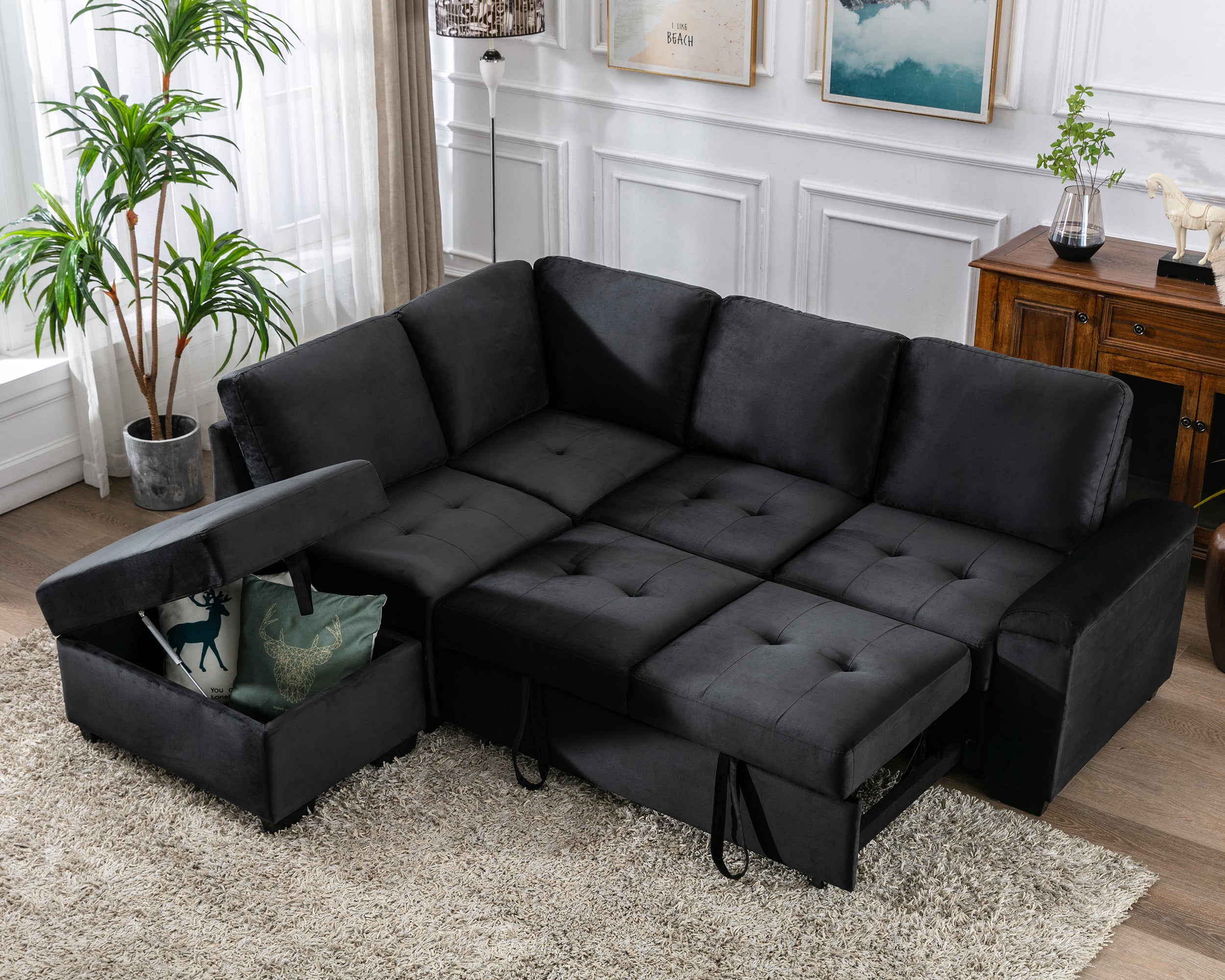 Orisfur. 86" Sleeper Sectional Sofa, L-Shape Corner Couch Sofa-Bed with Storage Ottoman & Hidden Arm Storage for Living Room Apartment - Atlantic Fine Furniture Inc