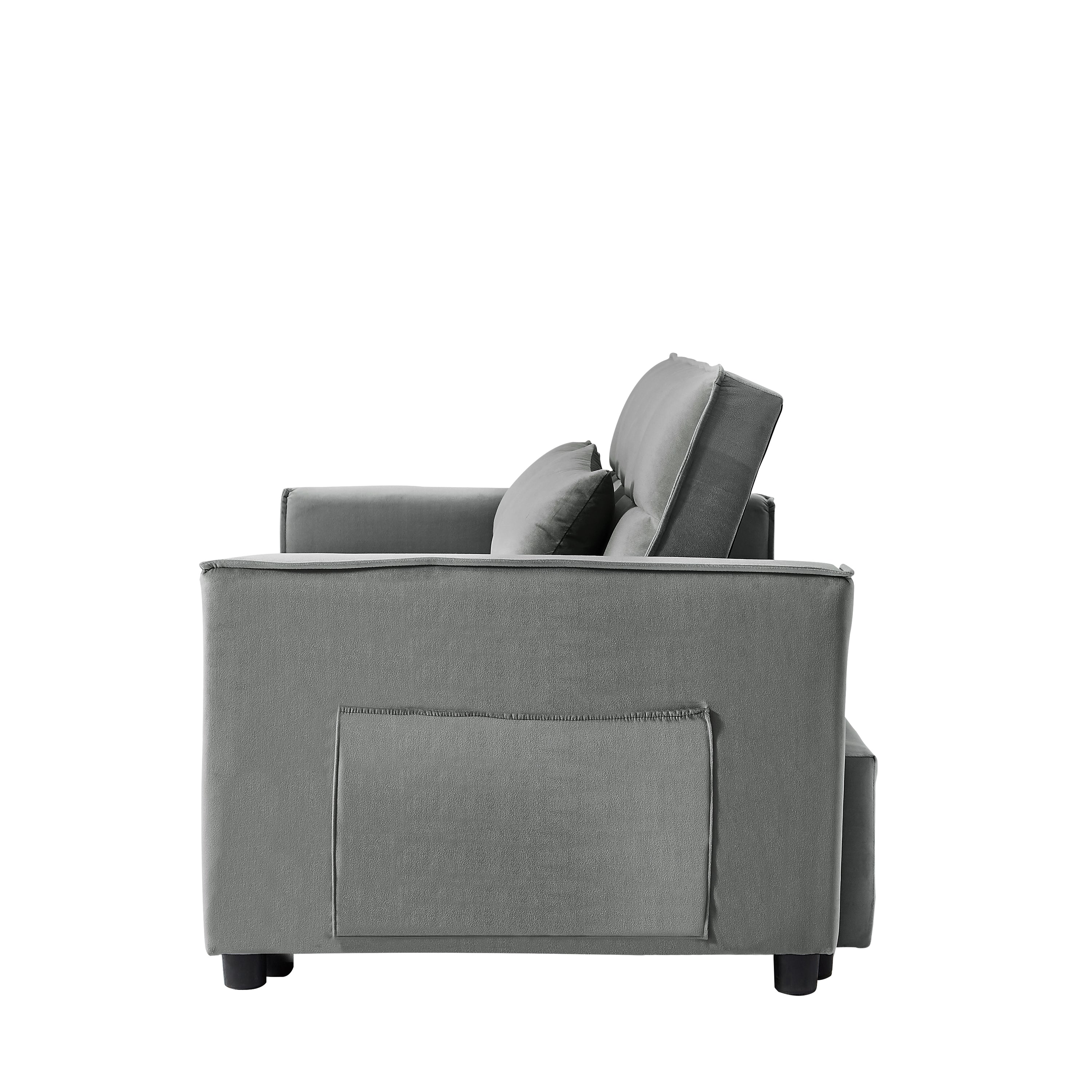 Modern Velvet Convertible Loveseat Sleeper Sofa Couch with Adjustable Backrest, 2 Seater Sofa With Pull-Out Bed with 2 Lumbar Pillows For Small Living Room & Apartment - Atlantic Fine Furniture Inc
