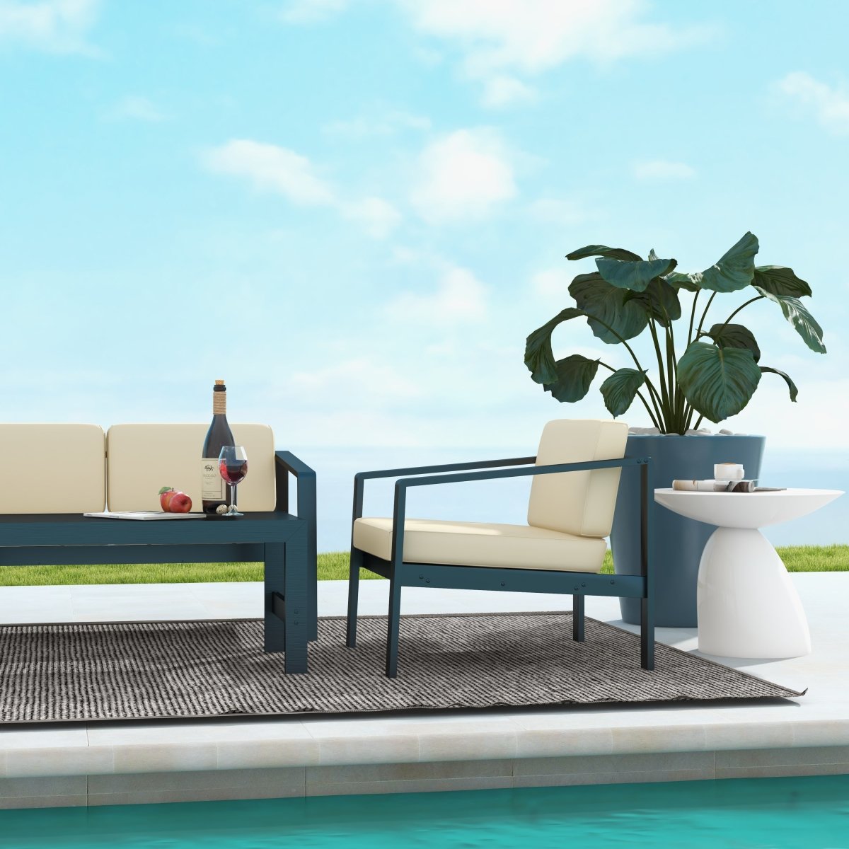 4 piece Outdoor Furniture Set With Outdoor Waterproof Sofa Coffee Table for Restaurant, Outdoor courtyard, Garden, Open-air balcony, Poolside - Atlantic Fine Furniture Inc