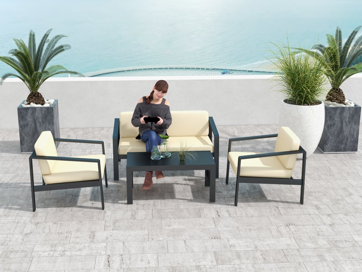 4 piece Outdoor Furniture Set With Outdoor Waterproof Sofa Coffee Table for Restaurant, Outdoor courtyard, Garden, Open-air balcony, Poolside - Atlantic Fine Furniture Inc