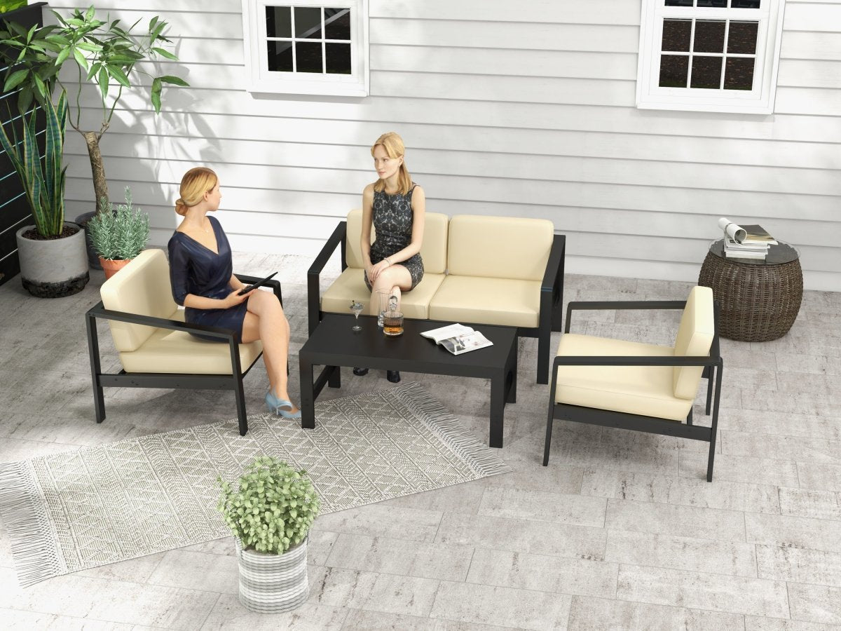 4 piece Outdoor Furniture Set With Outdoor Waterproof Sofa Coffee Table for Restaurant, Outdoor courtyard, Garden, Open-air balcony, Poolside - Atlantic Fine Furniture Inc