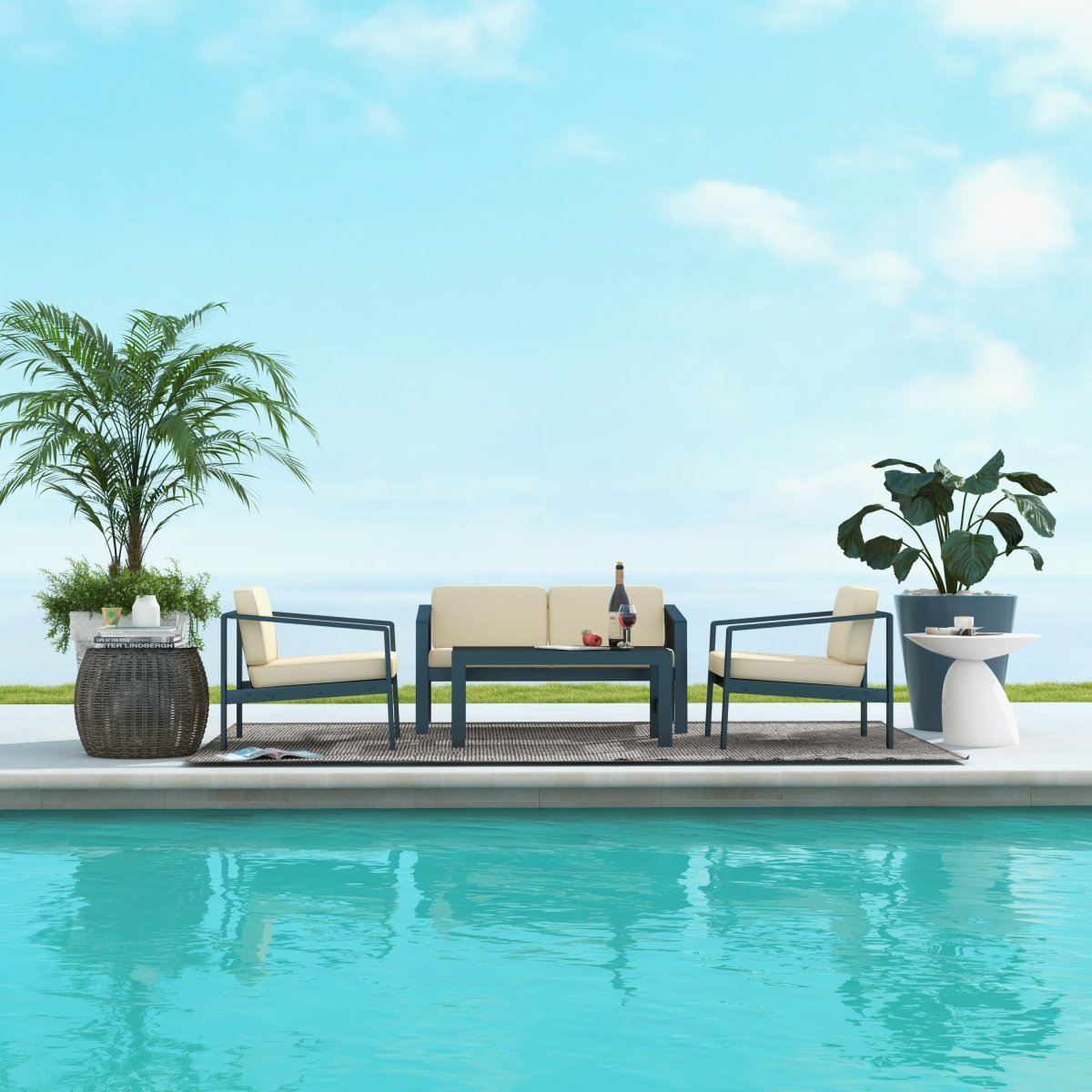 4 piece Outdoor Furniture Set With Outdoor Waterproof Sofa Coffee Table for Restaurant, Outdoor courtyard, Garden, Open-air balcony, Poolside - Atlantic Fine Furniture Inc