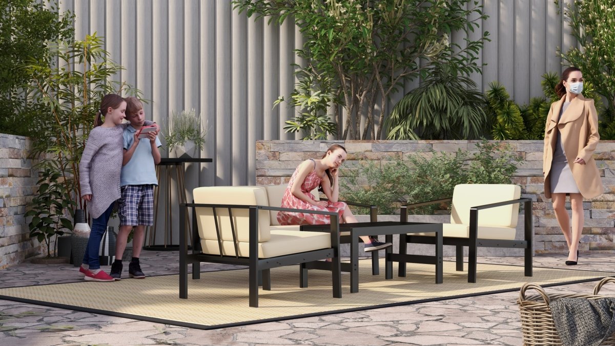 4 piece Outdoor Furniture Set With Outdoor Waterproof Sofa Coffee Table for Restaurant, Outdoor courtyard, Garden, Open-air balcony, Poolside - Atlantic Fine Furniture Inc