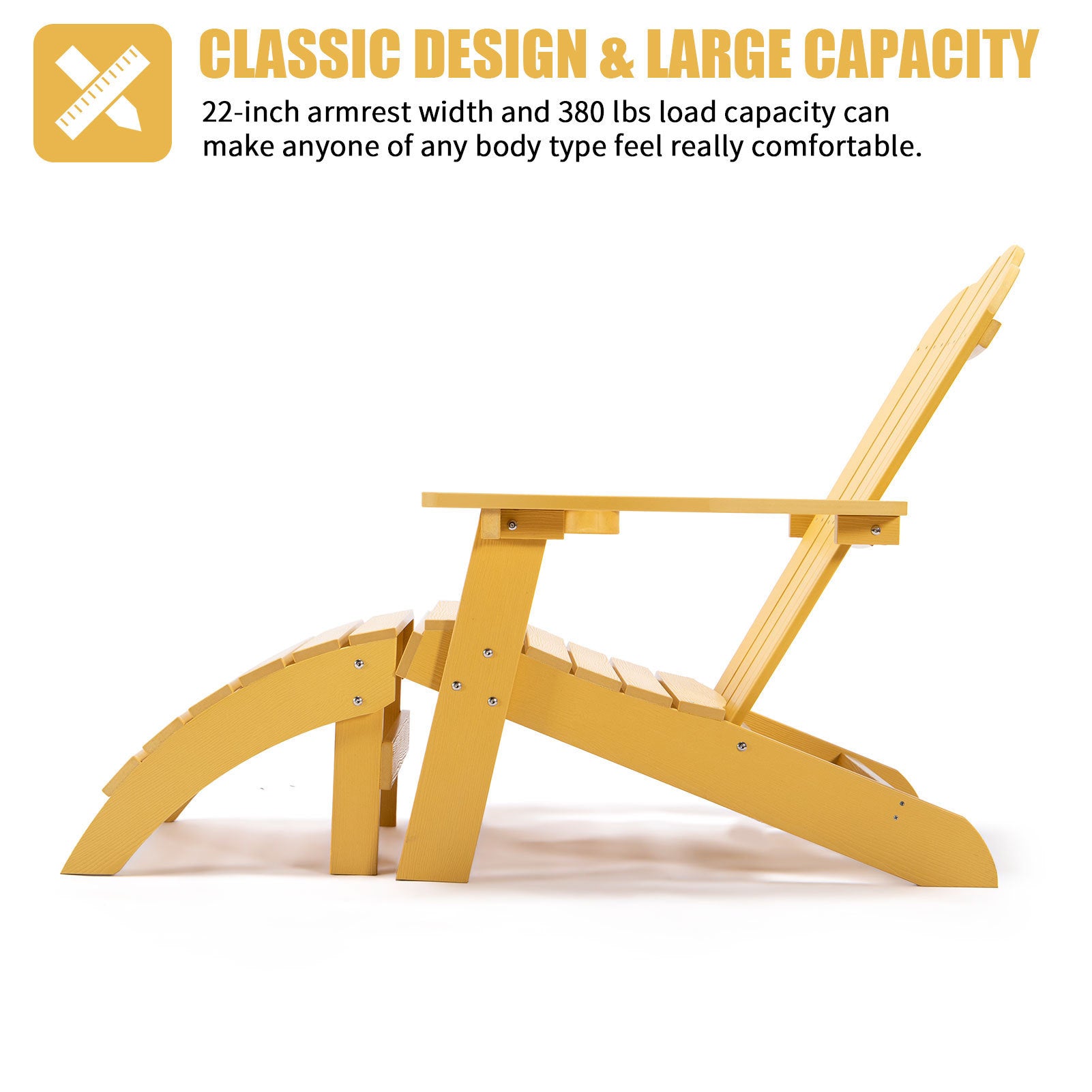 TALE Adirondack Chair Backyard Furniture Painted Seating with Cup Holder All-Weather and Fade-Resistant Plastic Wood for Lawn Outdoor Patio Deck Garden Porch Lawn Furniture Chairs Yellow - Atlantic Fine Furniture Inc