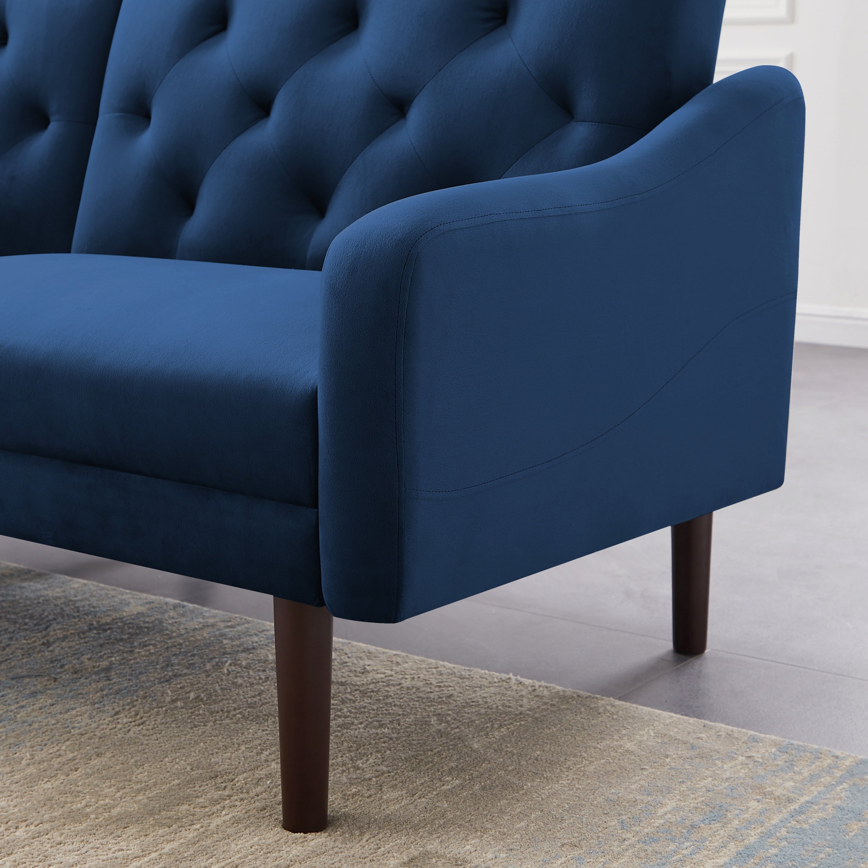 FUTON SOFA SLEEPER BLUE VELVET WITH 2 PILLOWS(same as W223S01366、W223S00358。Size difference, See Details in page.) ***Not available for sale on Walmart*** - Atlantic Fine Furniture Inc