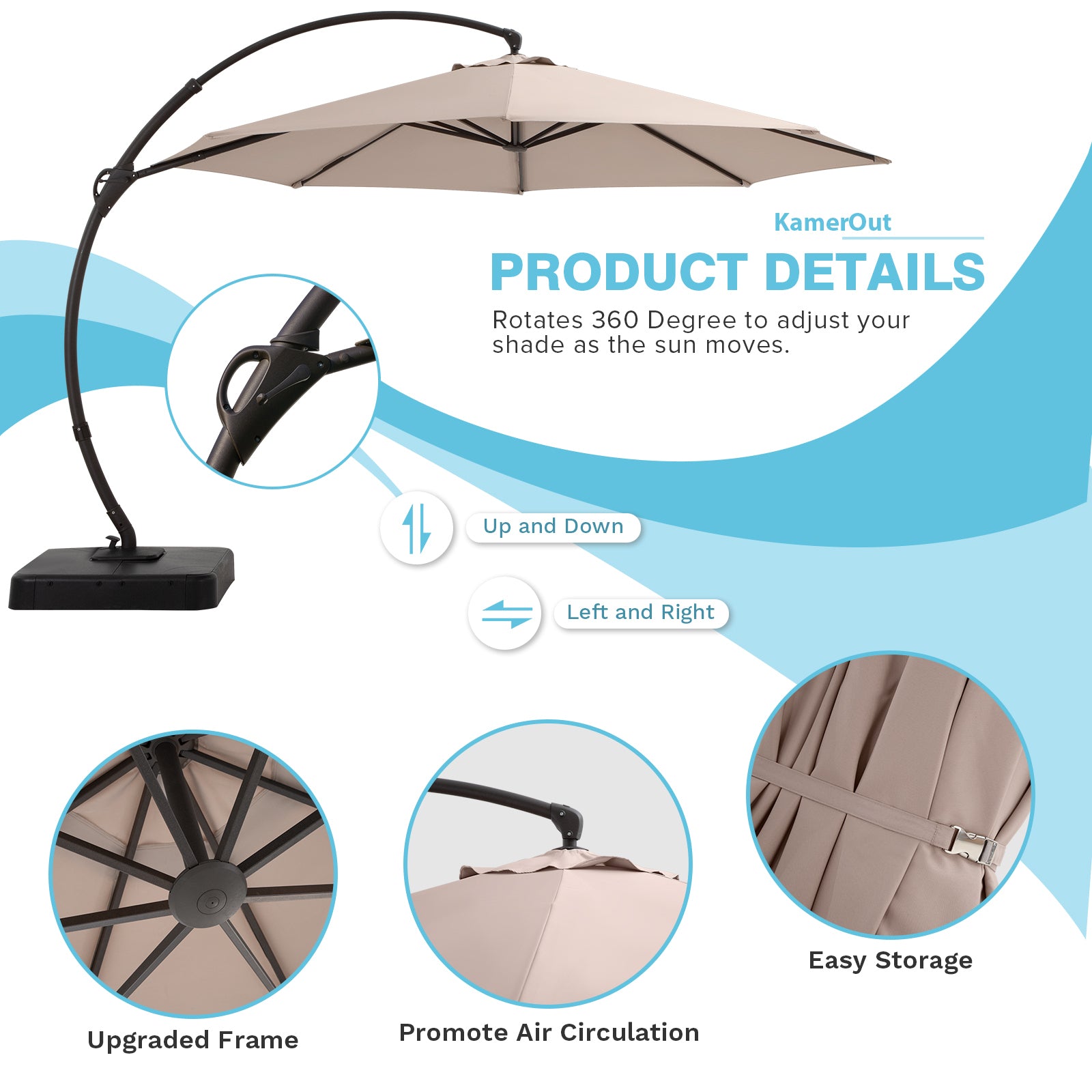 LAUSAINT HOME 10FT Deluxe Patio Umbrella with Base,Outdoor Large Hanging Cantilever Curvy Umbrella with 360° Rotation for Pool,Garden,Deck, Lawn(10FT-CHAMPAGNE) - Atlantic Fine Furniture Inc