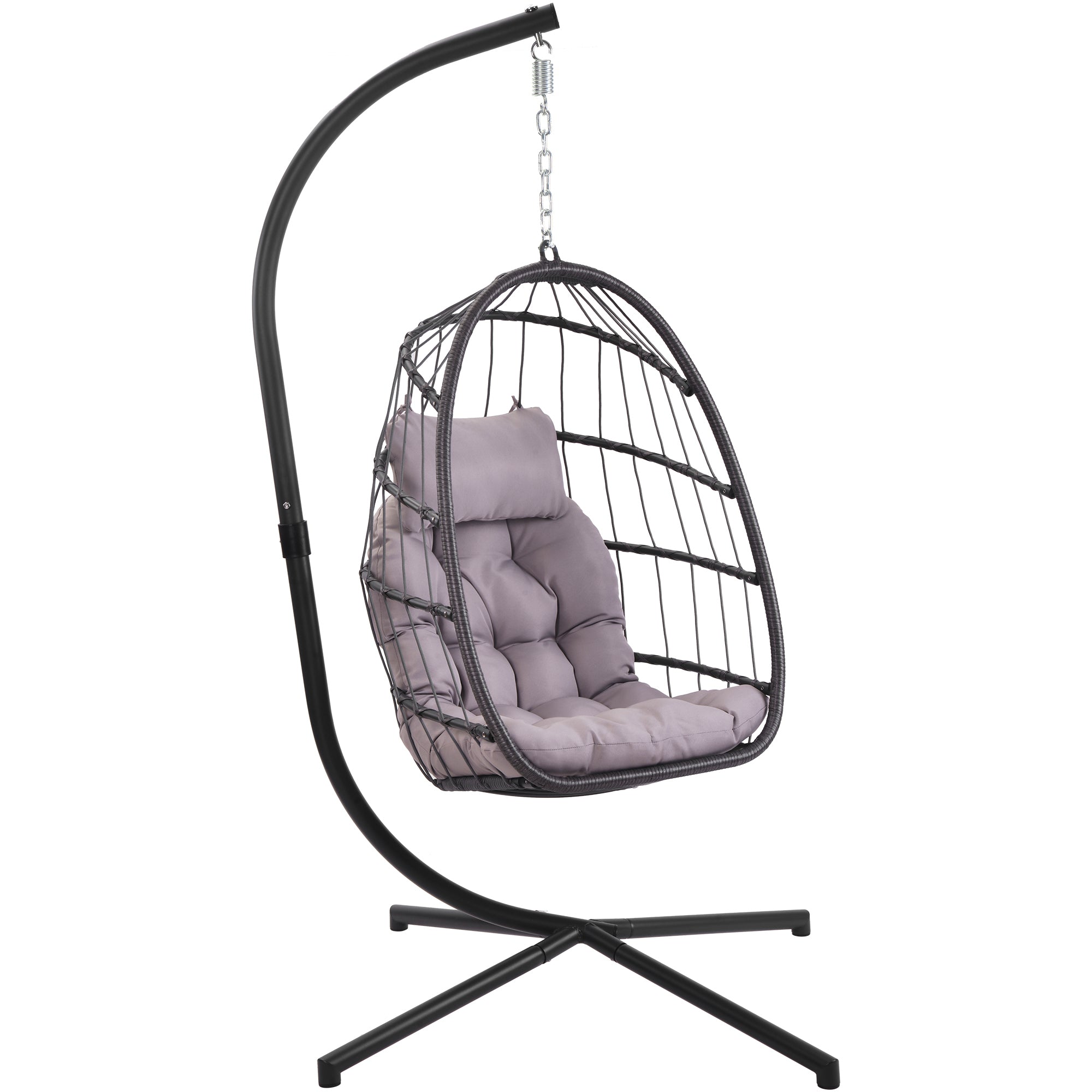In door outdoor patio Wicker Hanging Chair Swing Chair Patio Egg Chair UV Resistant grey cushion Aluminum frame - Atlantic Fine Furniture Inc