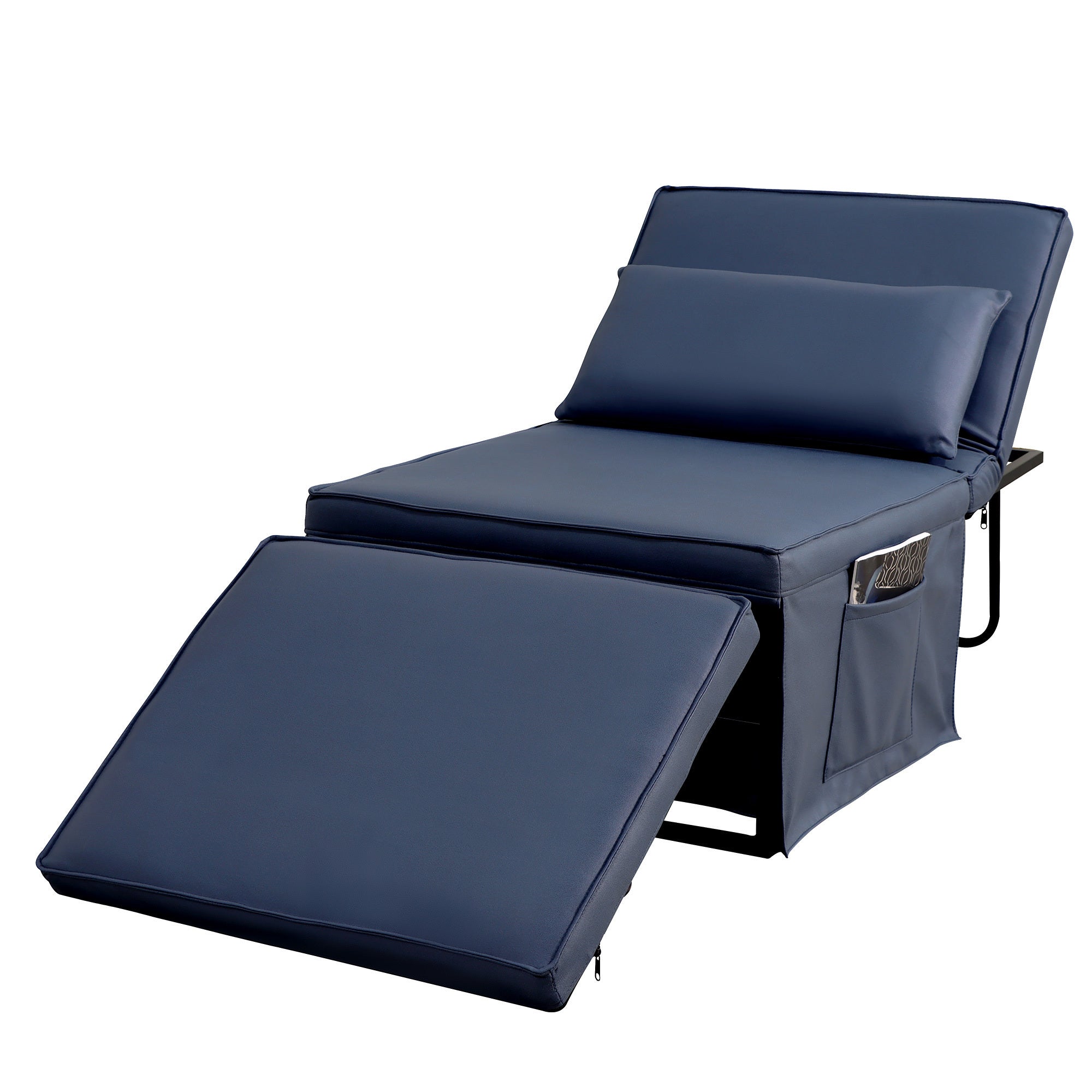 Sofa Bed 4 in 1 Ottoman Sleeper Bed Convertible Chair Bed with Adjustable Back Breathable Sleeper Guest Bed for Small Room, Blue - Atlantic Fine Furniture Inc