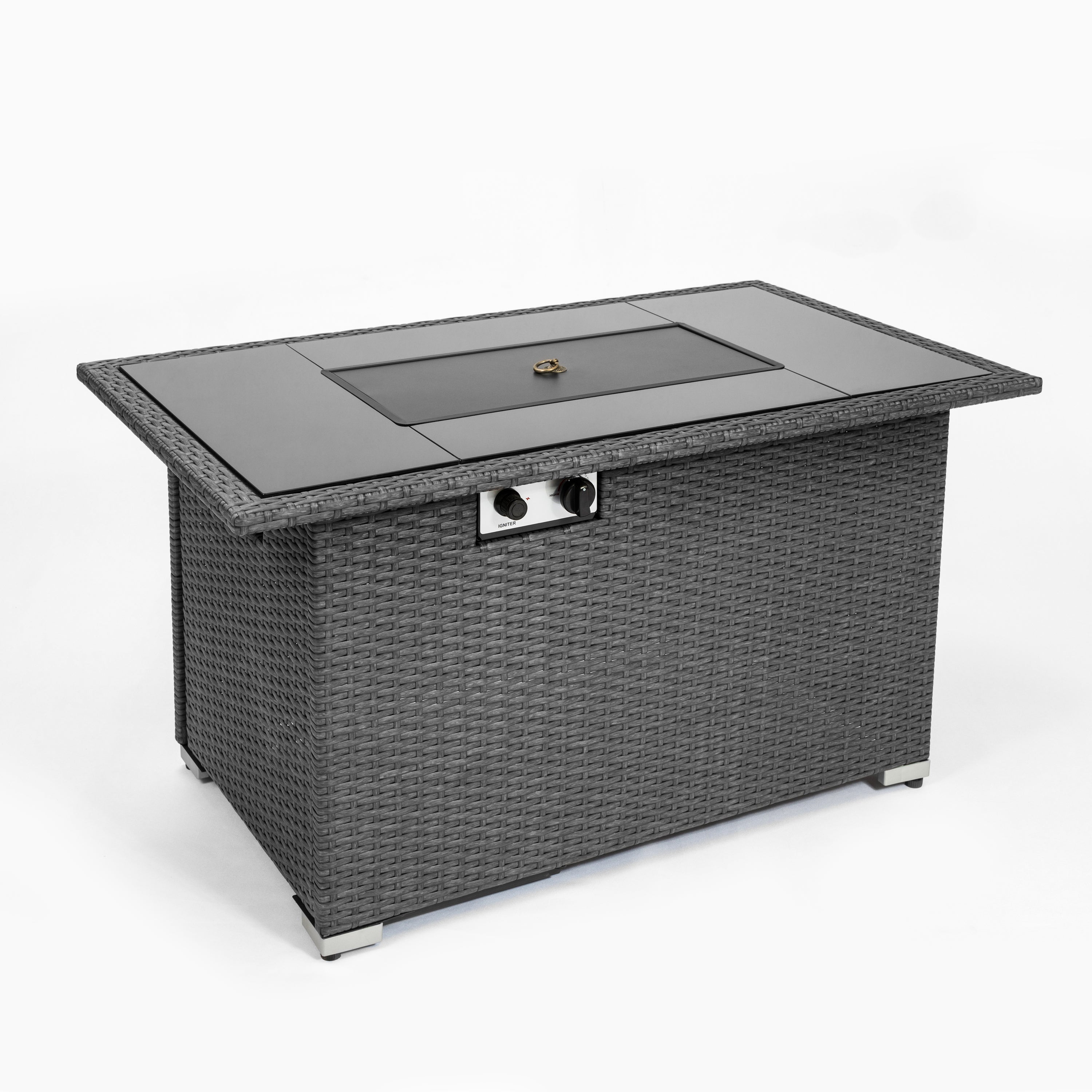 Outdoor 44" Gas Propane Fire pit Table Rectangle 50,000 BTU with 8mm Tempered Glass Tabletop & Blue Stone& Steel table lid &Table waterproof dusty Cover ,ETL Certification (Grey) - Atlantic Fine Furniture Inc