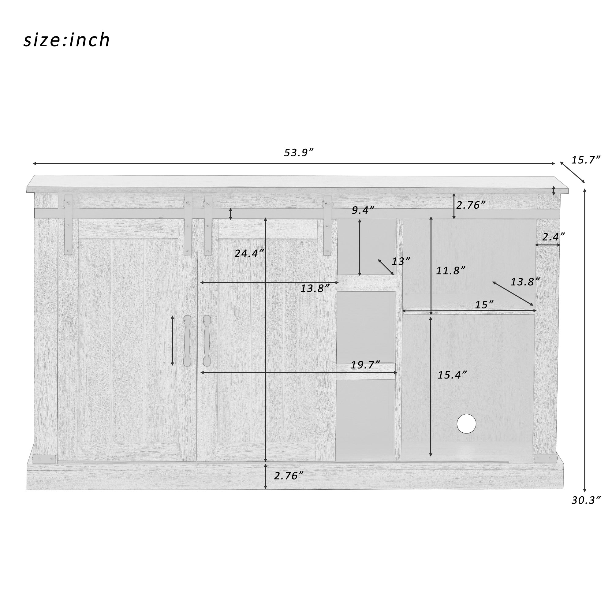 U-Can TV Stand with 2 Adjustable Panels Open Style Cabinet, Sideboard for Living room, Walnut - Atlantic Fine Furniture Inc