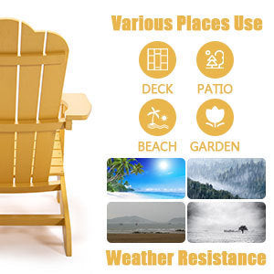 TALE Adirondack Chair Backyard Furniture Painted Seating with Cup Holder All-Weather and Fade-Resistant Plastic Wood for Lawn Outdoor Patio Deck Garden Porch Lawn Furniture Chairs Yellow - Atlantic Fine Furniture Inc