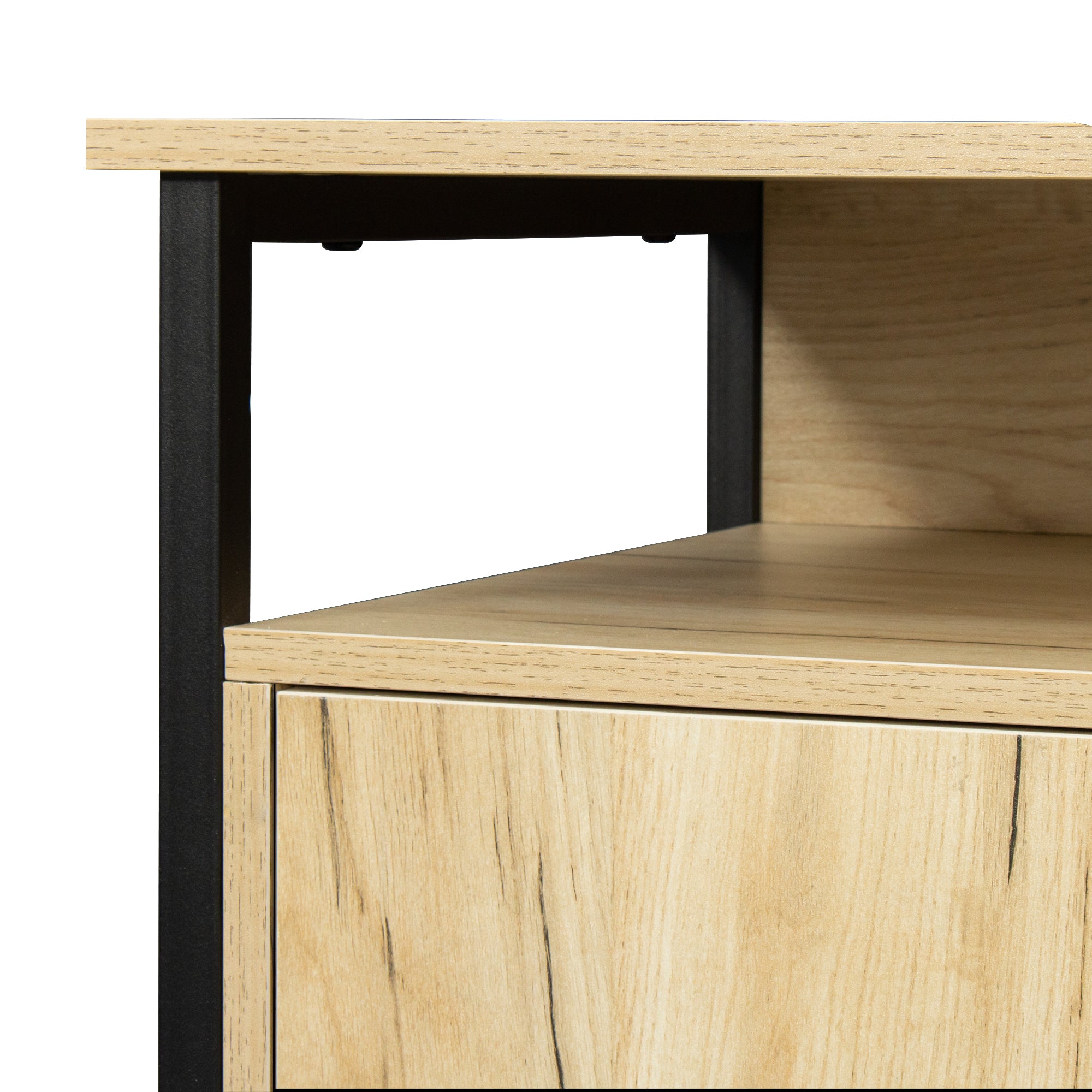TV Stand ,Modern Wood Universal Media Console with Metal Legs, Home Living Room Furniture Entertainment Center,oak - Atlantic Fine Furniture Inc