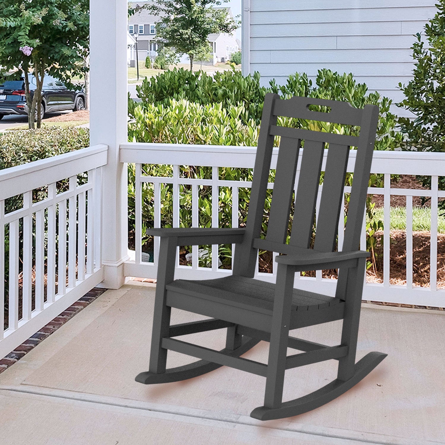 Presidential Rocking Chair HDPE Rocking Chair Fade-Resistant Porch Rocker Chair, All Weather Waterproof for Balcony/Beach/Pool Gray - Atlantic Fine Furniture Inc