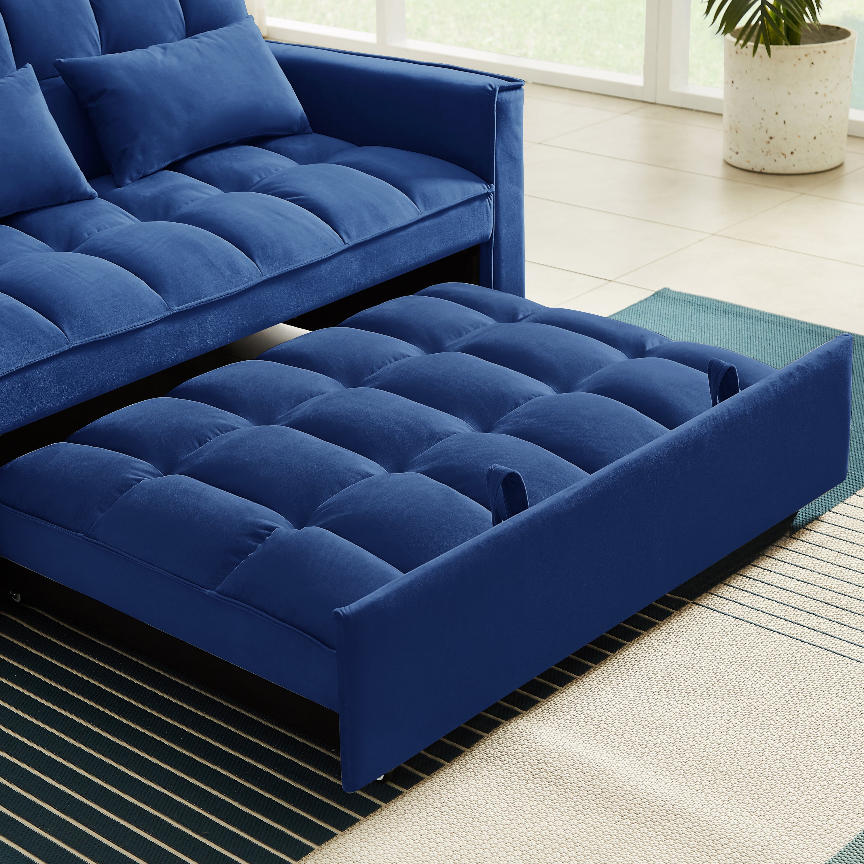 Modern Velvet Convertible Loveseat Sleeper Sofa Couch with Adjustable Backrest, 2 Seater Sofa With Pull-Out Bed with 2 Lumbar Pillows For Small Living Room & Apartment - Atlantic Fine Furniture Inc