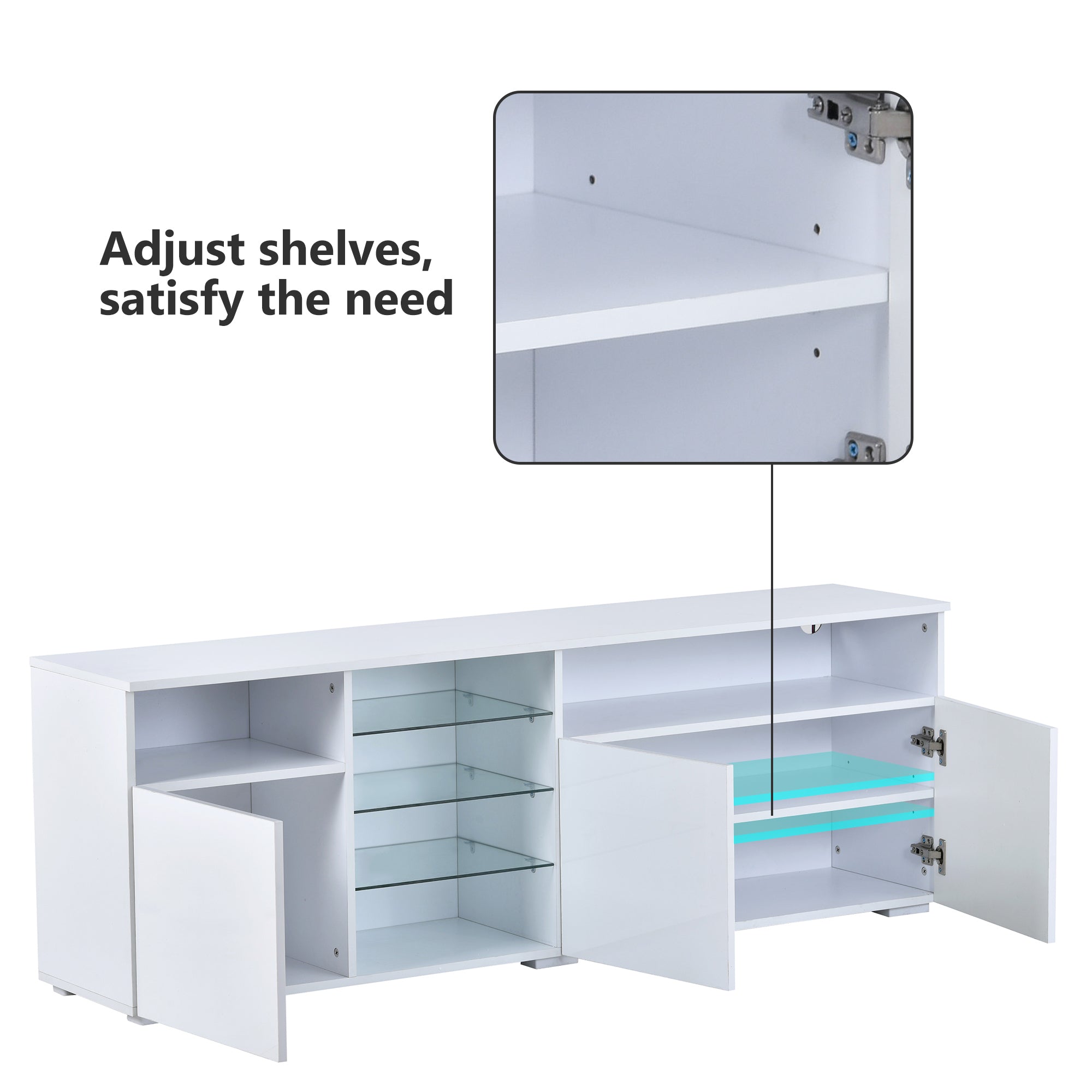 U-Can Modern, Stylish Functional TV stand with Color Changing LED Lights, Universal Entertainment Center, High Gloss TV Cabinet for 70+ inch TV, White - Atlantic Fine Furniture Inc