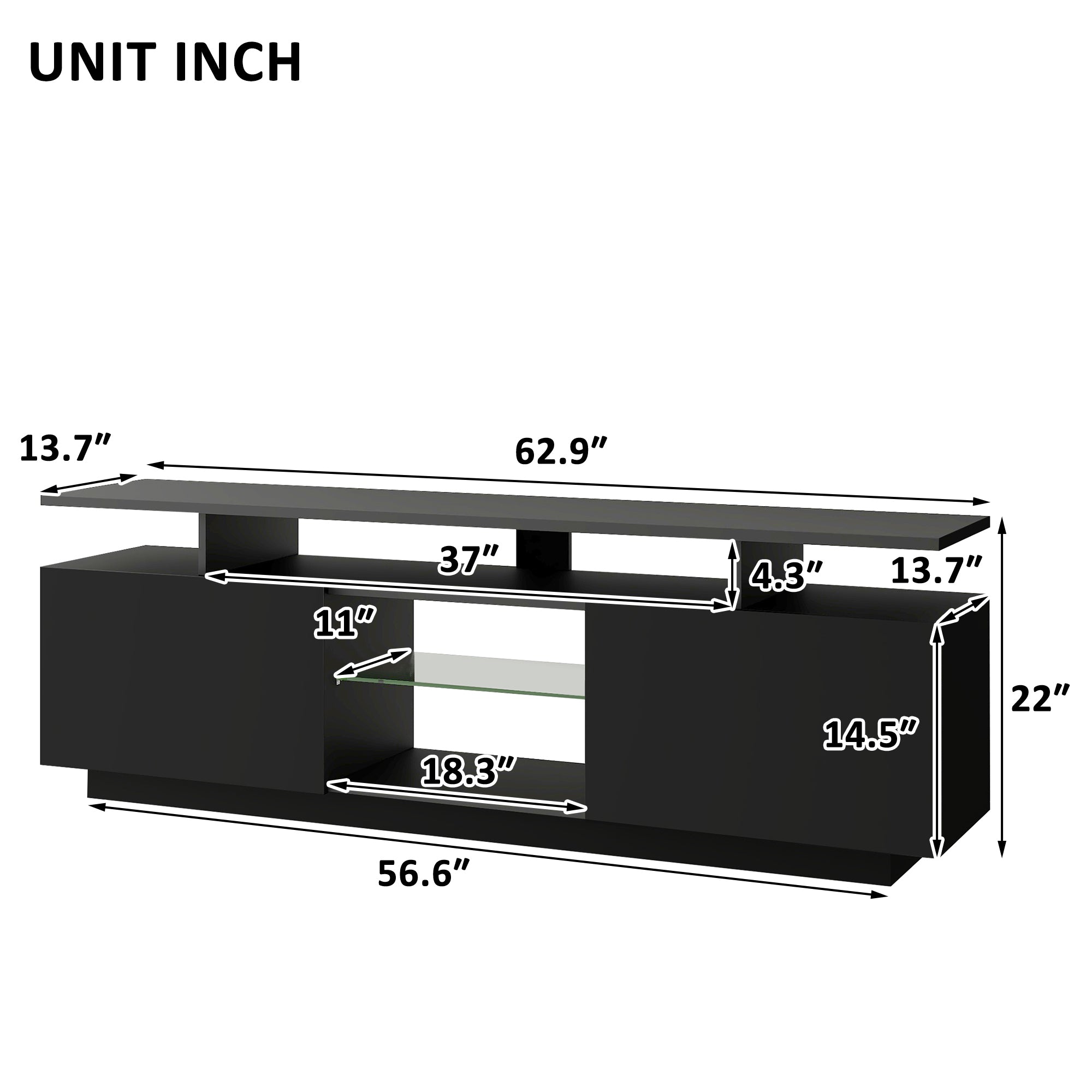ON-TREND Modern TV Stand for TVs up to 65inches with LED lights, 16 Colors, for Livingroom, Bedroom, Black (OLD SKU: WF280706AAB) - Atlantic Fine Furniture Inc