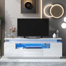 ON-TREND Modern, Stylish Functional TV stand with Color Changing LED Lights, Universal Entertainment Center, High Gloss TV Cabinet for 75+ inch TV, White - Atlantic Fine Furniture Inc
