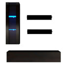 ON-TREND 4-Piece Wall Mount Floating TV Stand with See-through Media Storage Cabinet, Modern High Gloss Entertainment Center up to 70+ Inch TV, RGB Lights for Living Room, Home Theater, Black - Atlantic Fine Furniture Inc