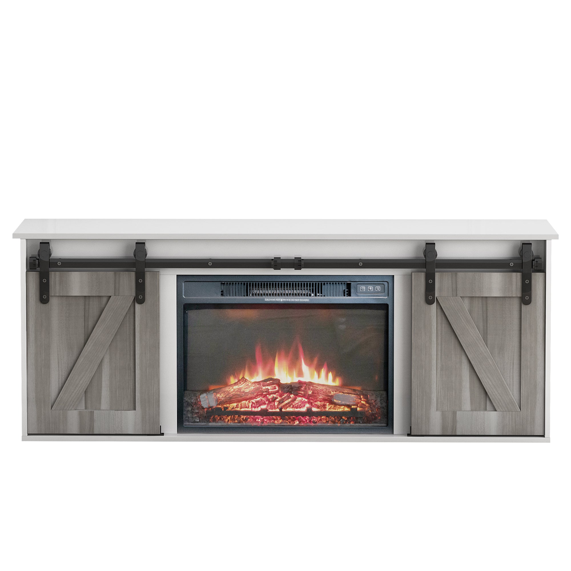 The television cabinet with an electronic fireplace,with Farmhouse Sliding Barn Door ,for TV up to +65 Inch Flat Screen Media Console Table Storage Cabinet Wood Entertainment Center Sturdy - Atlantic Fine Furniture Inc