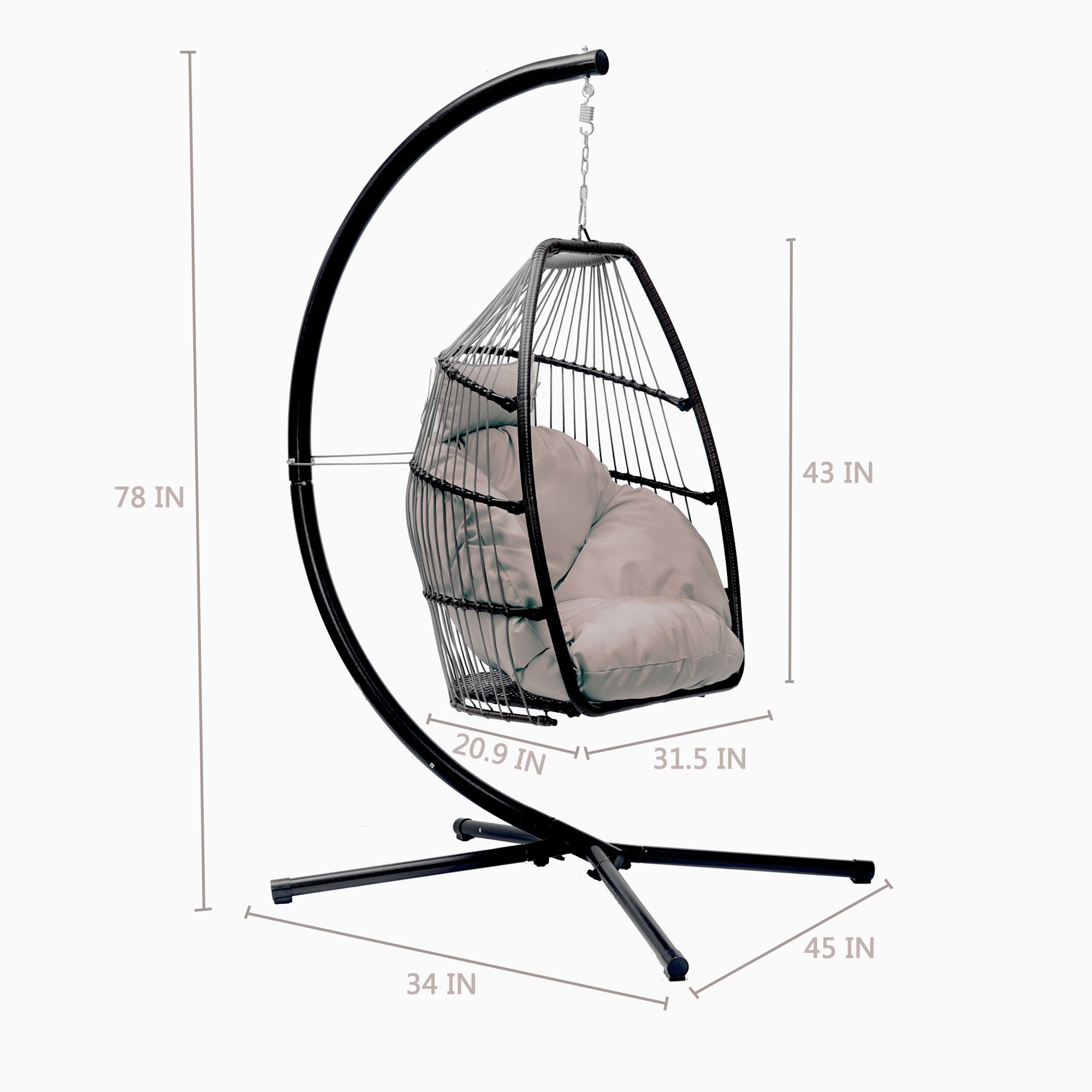 Outdoor Patio Wicker Folding Hanging Chair,Rattan Swing Hammock Egg Chair With C Type Bracket , With Cushion And Pillow - Atlantic Fine Furniture Inc