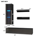 ON-TREND 4-Piece Wall Mount Floating TV Stand with See-through Media Storage Cabinet, Modern High Gloss Entertainment Center up to 70+ Inch TV, RGB Lights for Living Room, Home Theater, Black - Atlantic Fine Furniture Inc