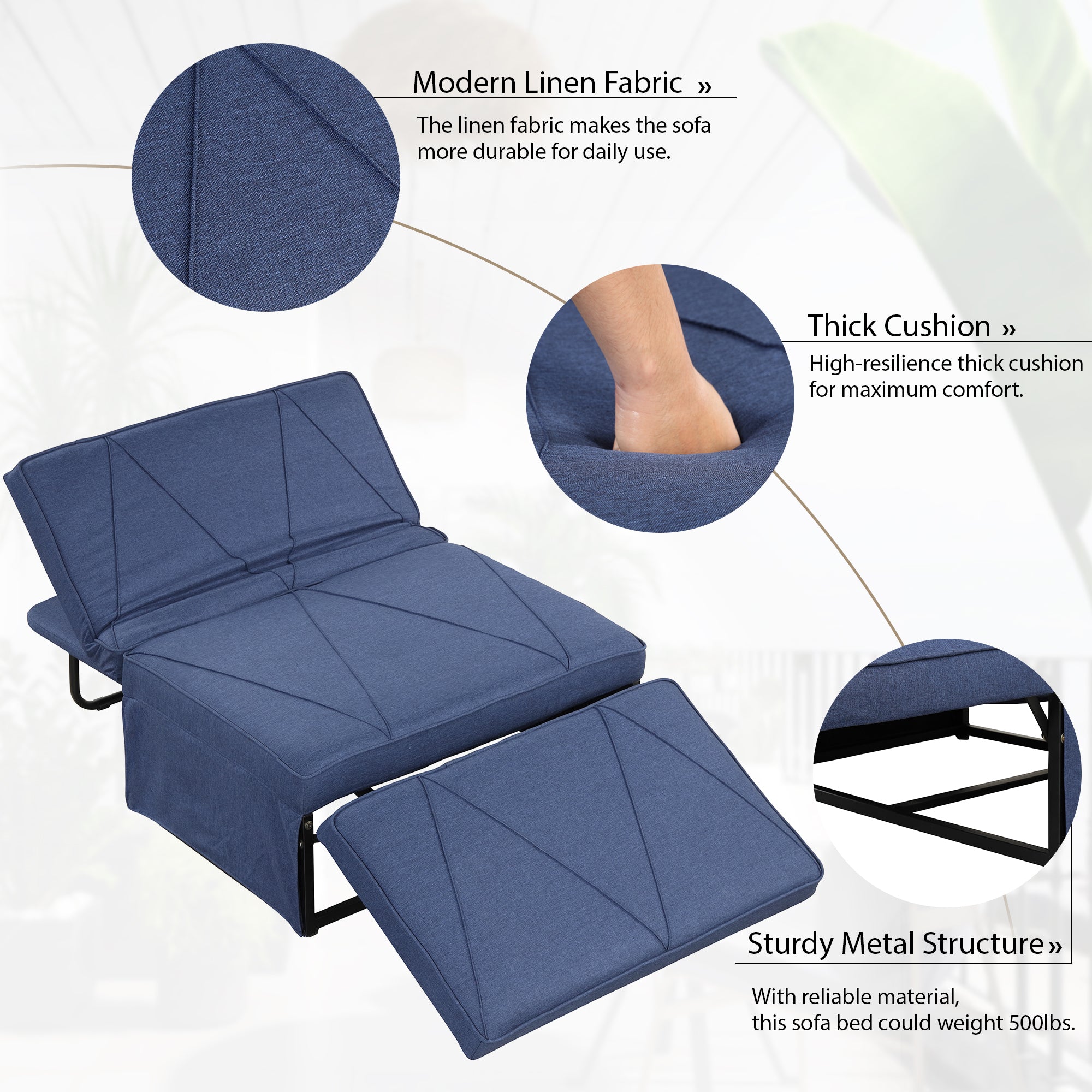 Orisfur.Sofa Bed,4-in-1Folding Ottoman Sofa Bed Sleeper Chair Convertible Chair into Bed with Adjustable Backrest Sleeper Couch Bed for Living Room/Small Apartment/Adults - Atlantic Fine Furniture Inc