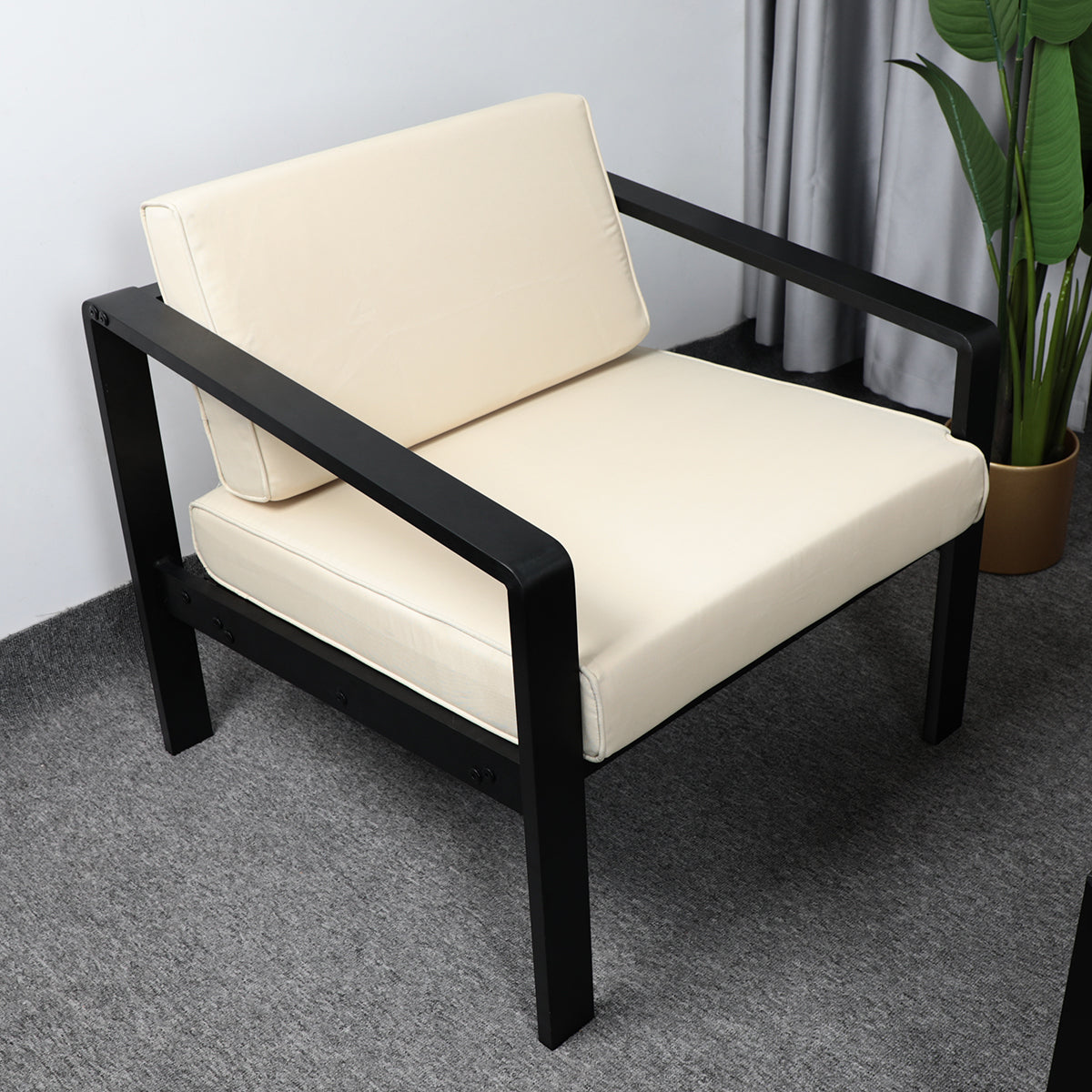 Outdoor Patio Furniture Single Armchair with Cushions in stripe for Restaurant Outdoor courtyard Garden Open-air balcony Poolside,Black aluminum fram,Modern Design - Atlantic Fine Furniture Inc