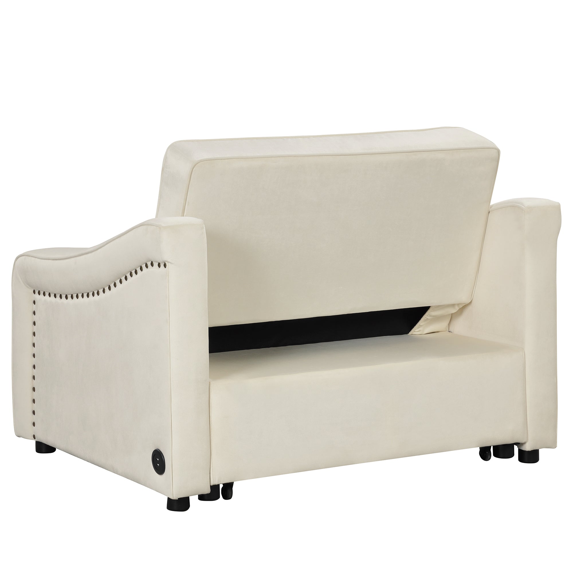 Orisfur. 50.6" Convertible Sleeper Bed, Adjustable Sofa Couch with Dual USB Ports for Living Room Space(Cream White) - Atlantic Fine Furniture Inc